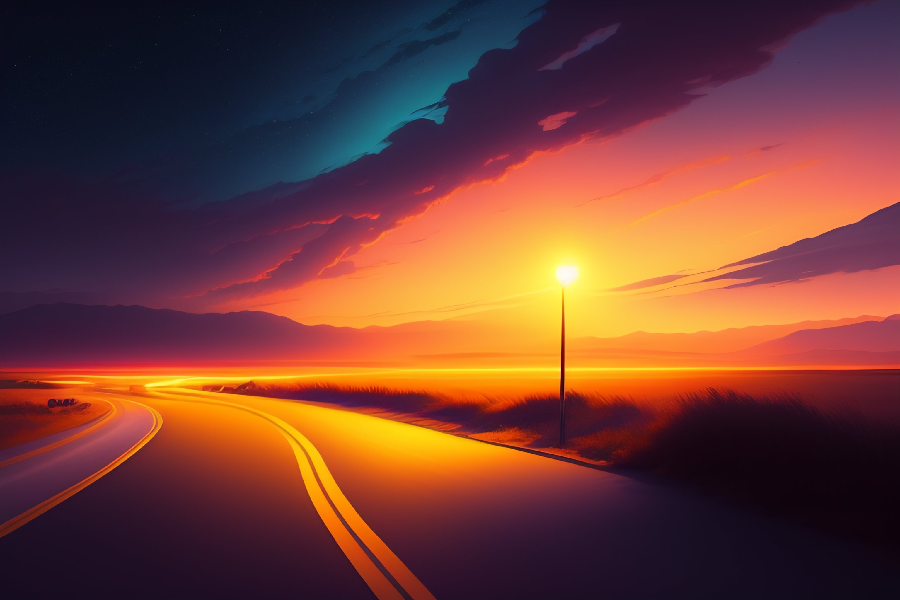 Lexica Roadside, one small yellow sphere floating on shoulder of road