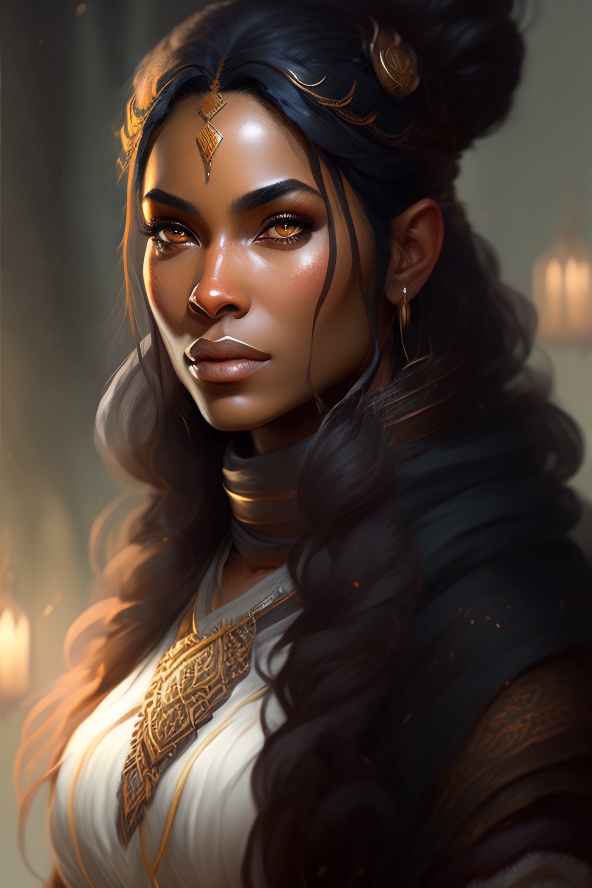 Lexica - A female dwarf, druid, dark gray hair, brown skin, florest ...