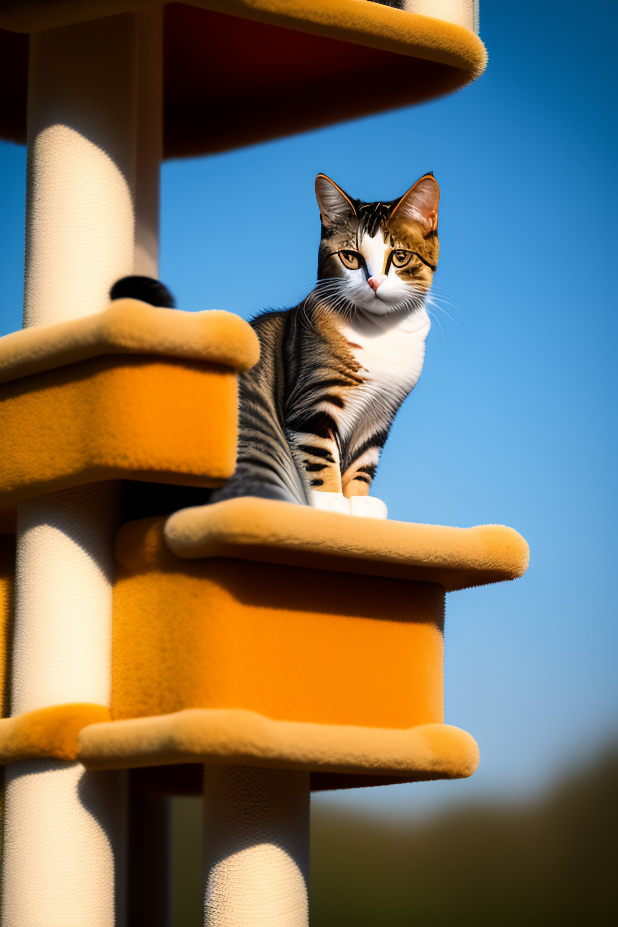 lexica-cat-on-a-cat-tower-with-front-paws-hanging-off