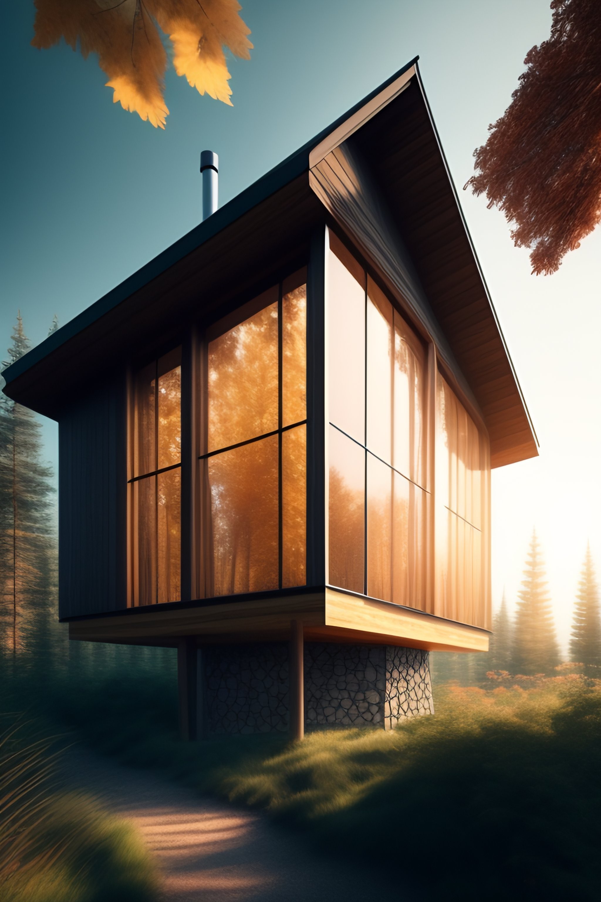 Lexica - Wooden house with lots of windows in nature