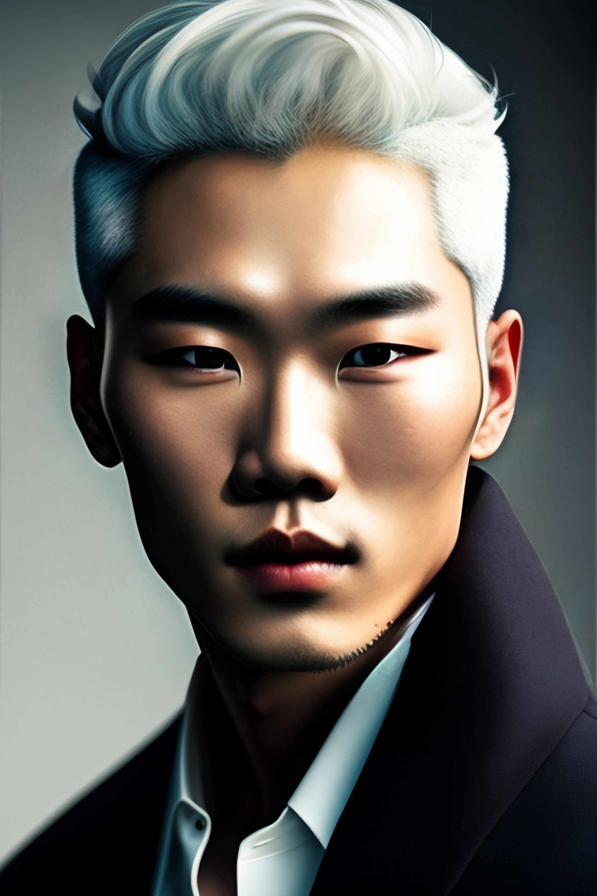 Lexica - Portrait of handsome korean model with white hair