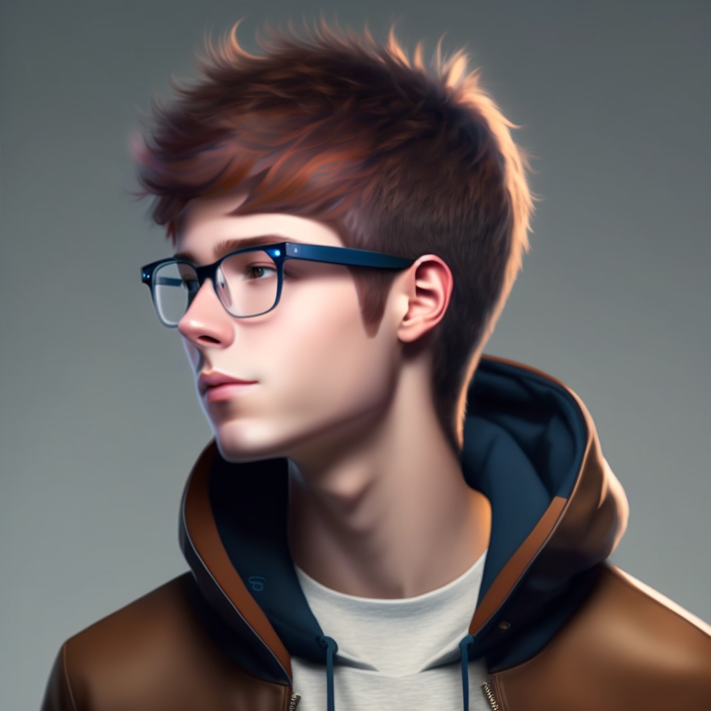 Lexica - White guy, short brown hair, very thin round-ish glasses, hoodie, ...
