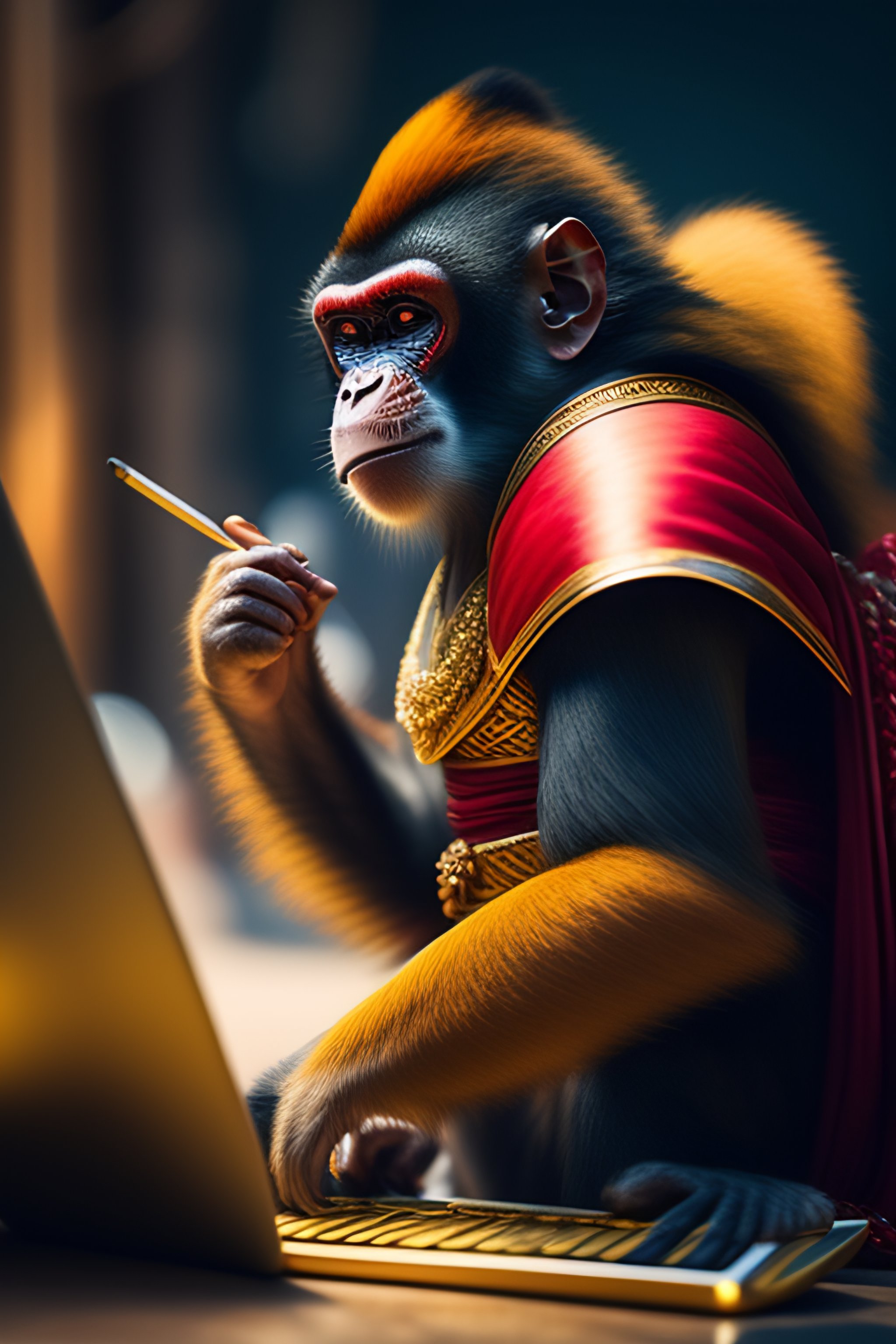 Lexica - The Monkey king uses a computer