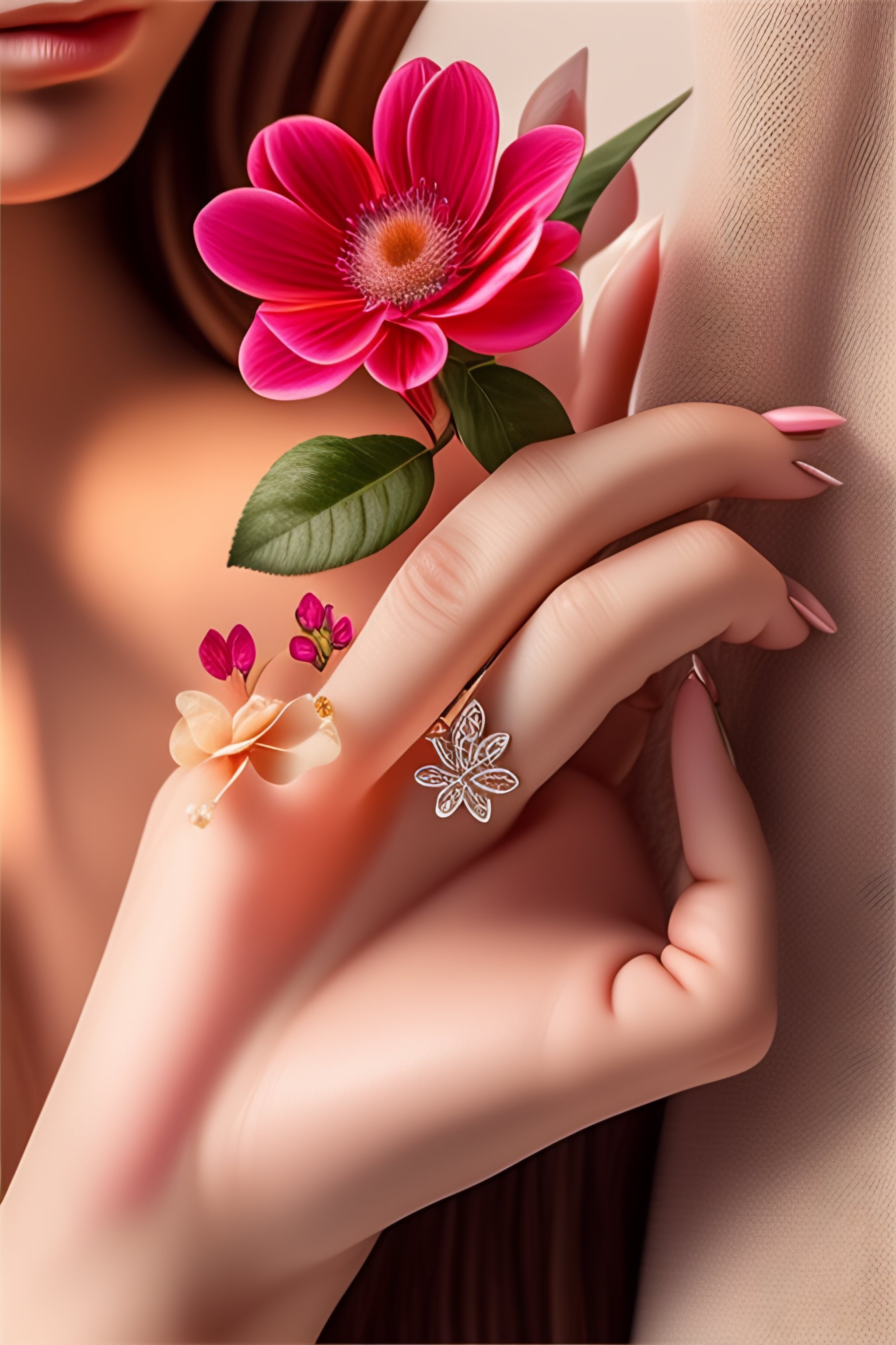 Lexica - Women's elegant hand with a beautiful flower, clear drawing of ...