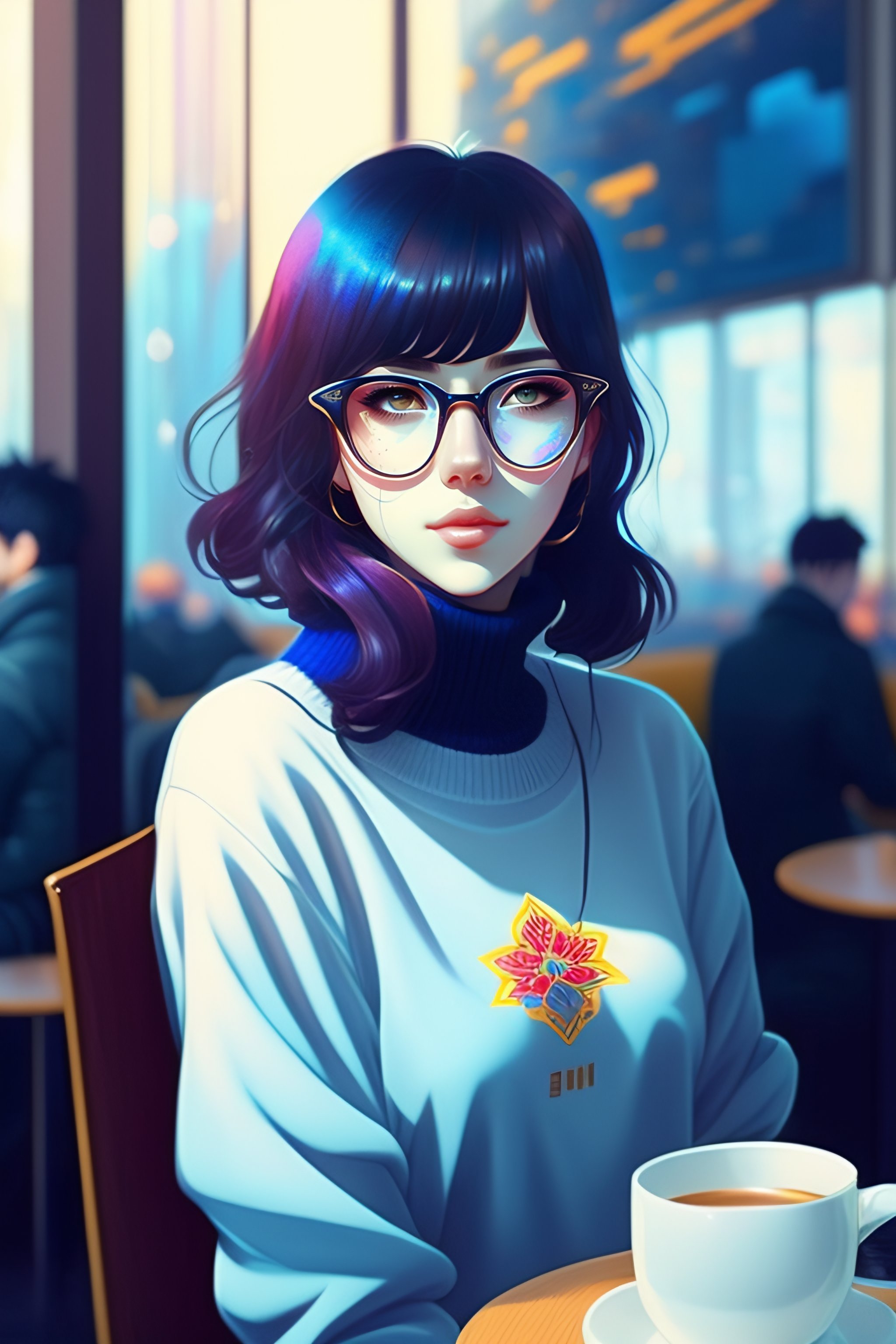 Lexica - Emo, cute girl in blue sweater black hair black wayfarer ...