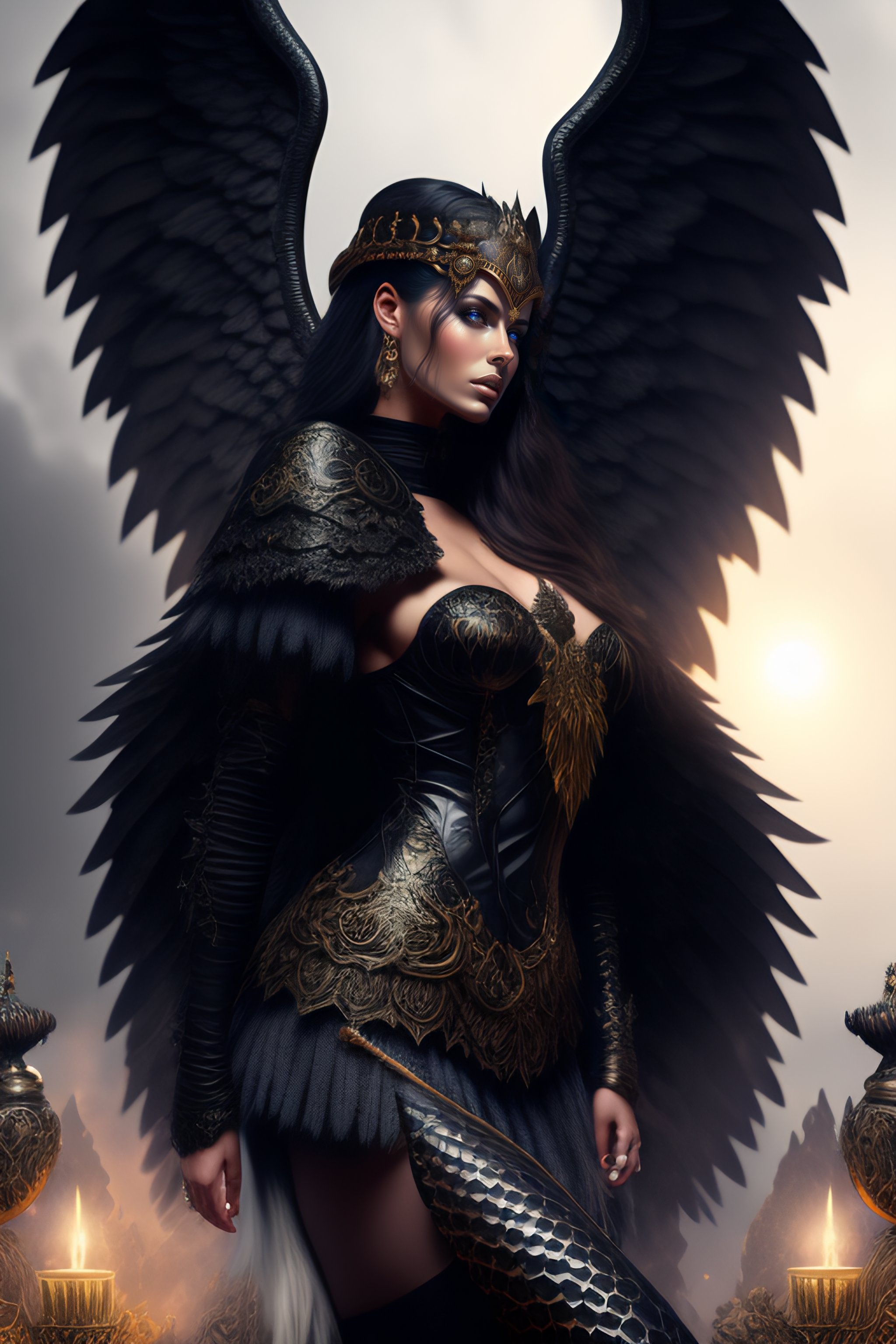 Lexica - Ornate dark fantasy cover of a fallen angel, snake, skulls ...