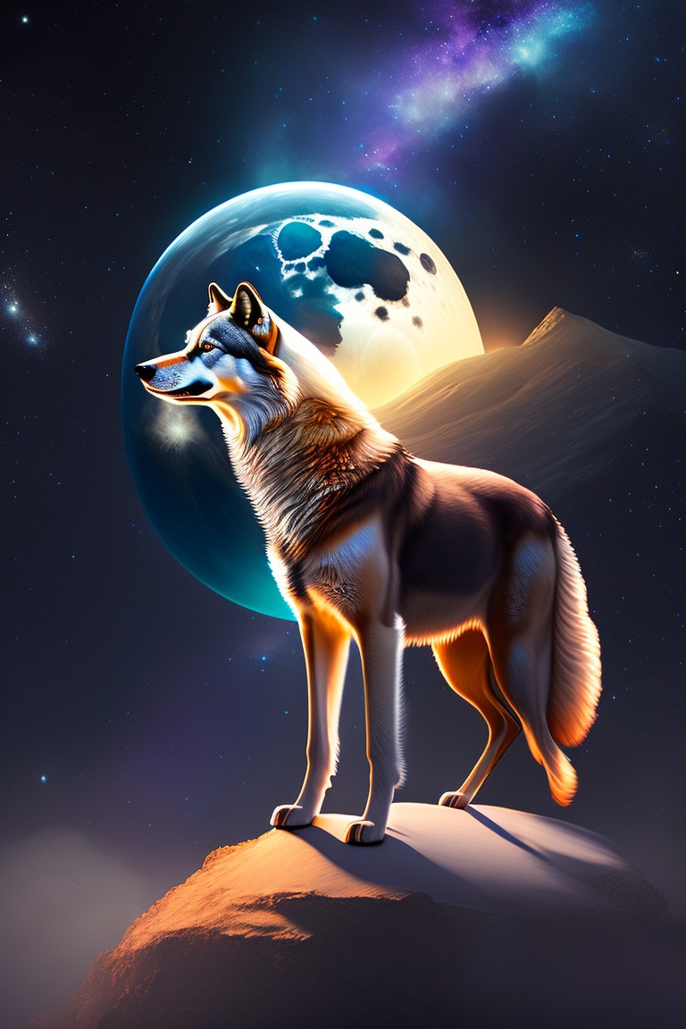 Lexica - Wolf in moon , cosmos style