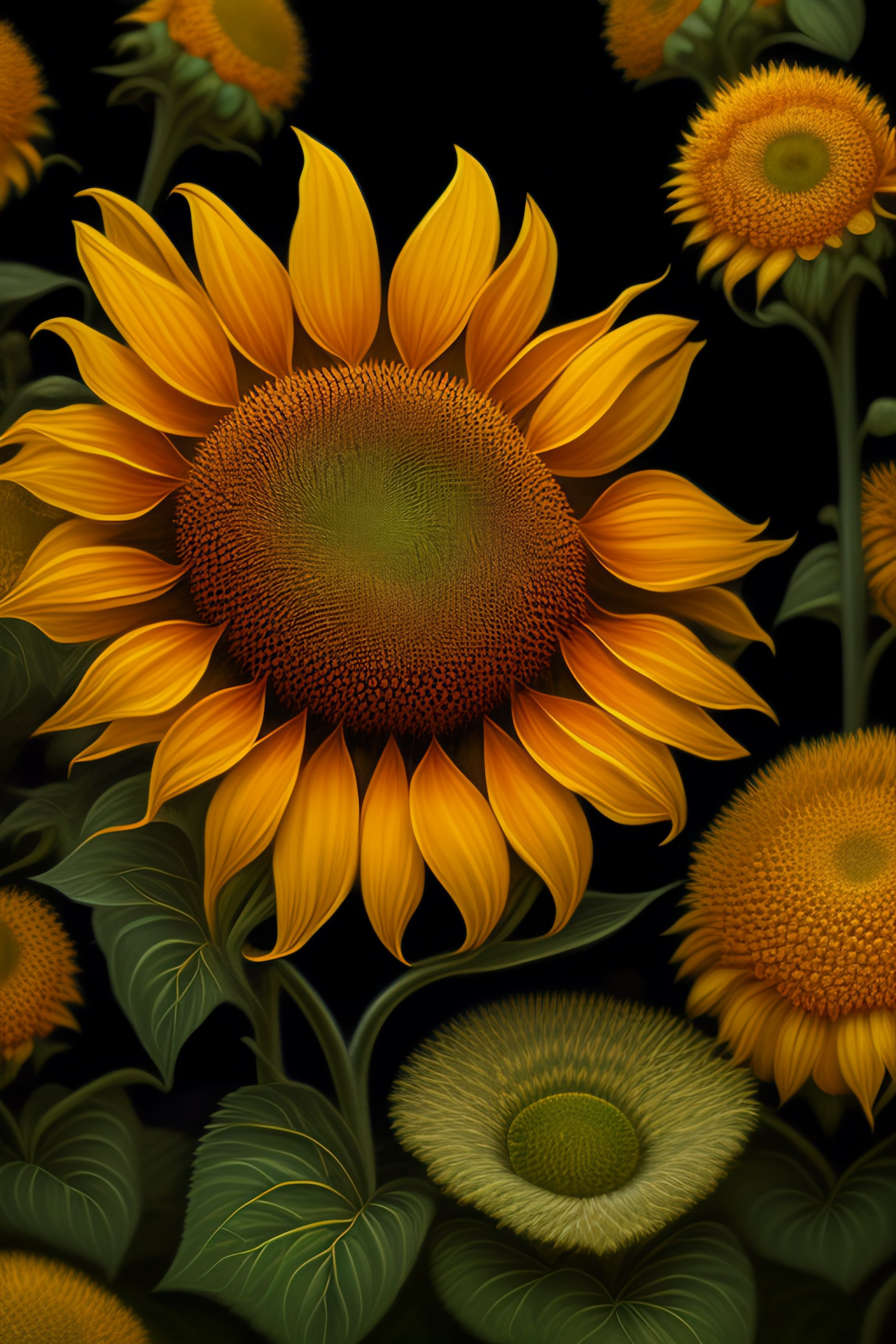 Lexica - A single sunflower with a buterfly etching by