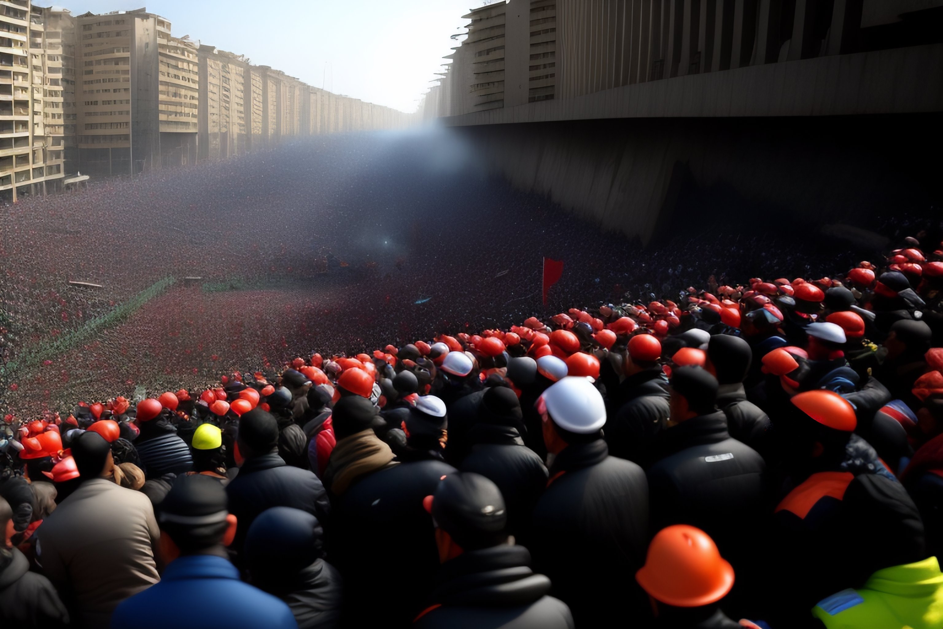 Lexica - The image of crowd who've been survived after the collapse ...