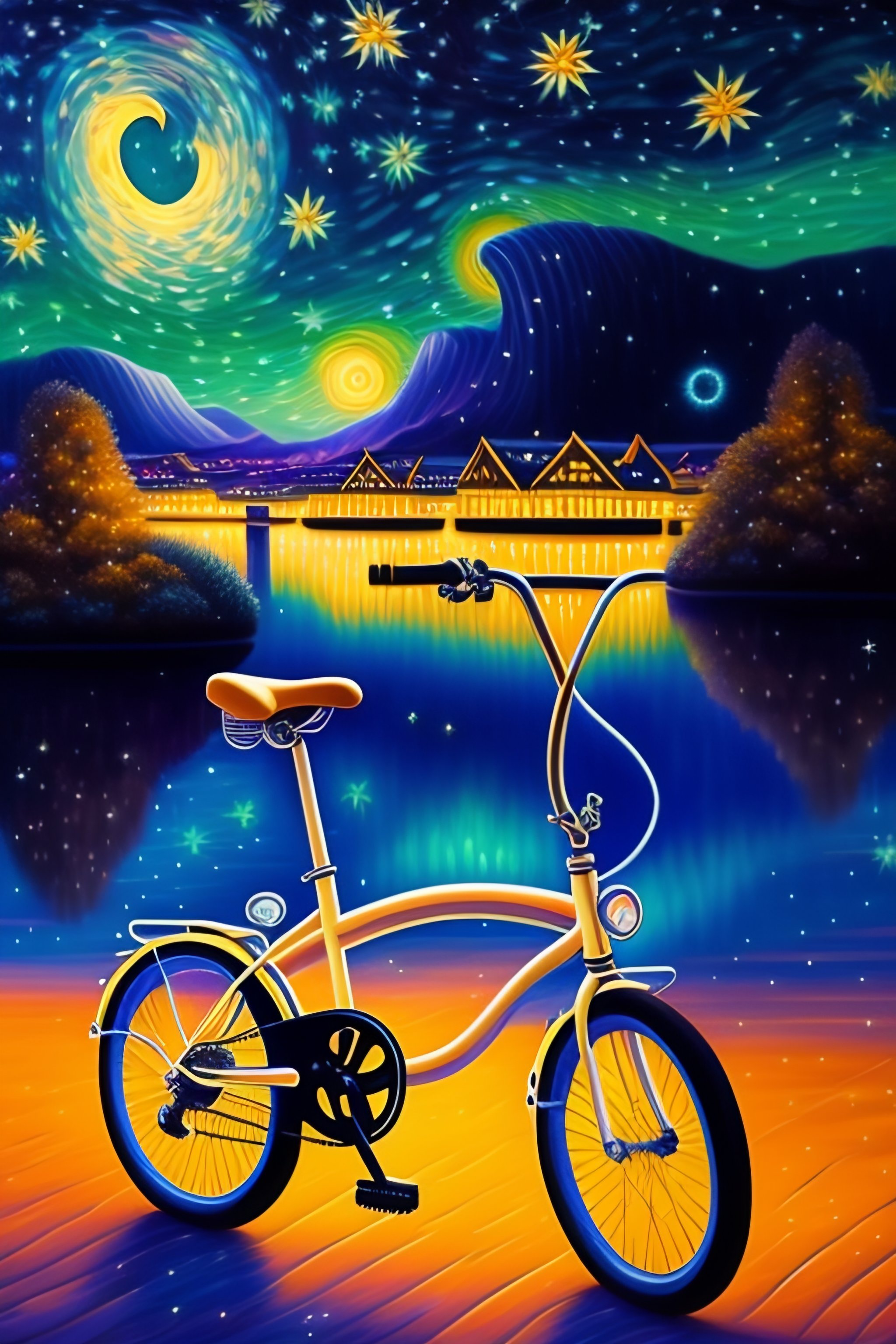 Lexica A very detailed acrylic painting of a folded folding bike the