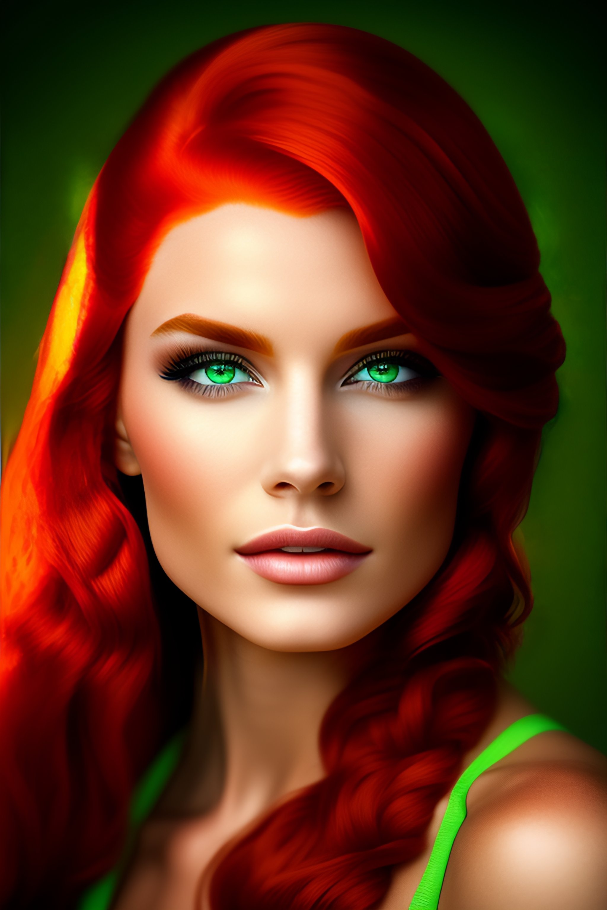 Lexica Beautiful Girl With Red Hair And Green Eyes