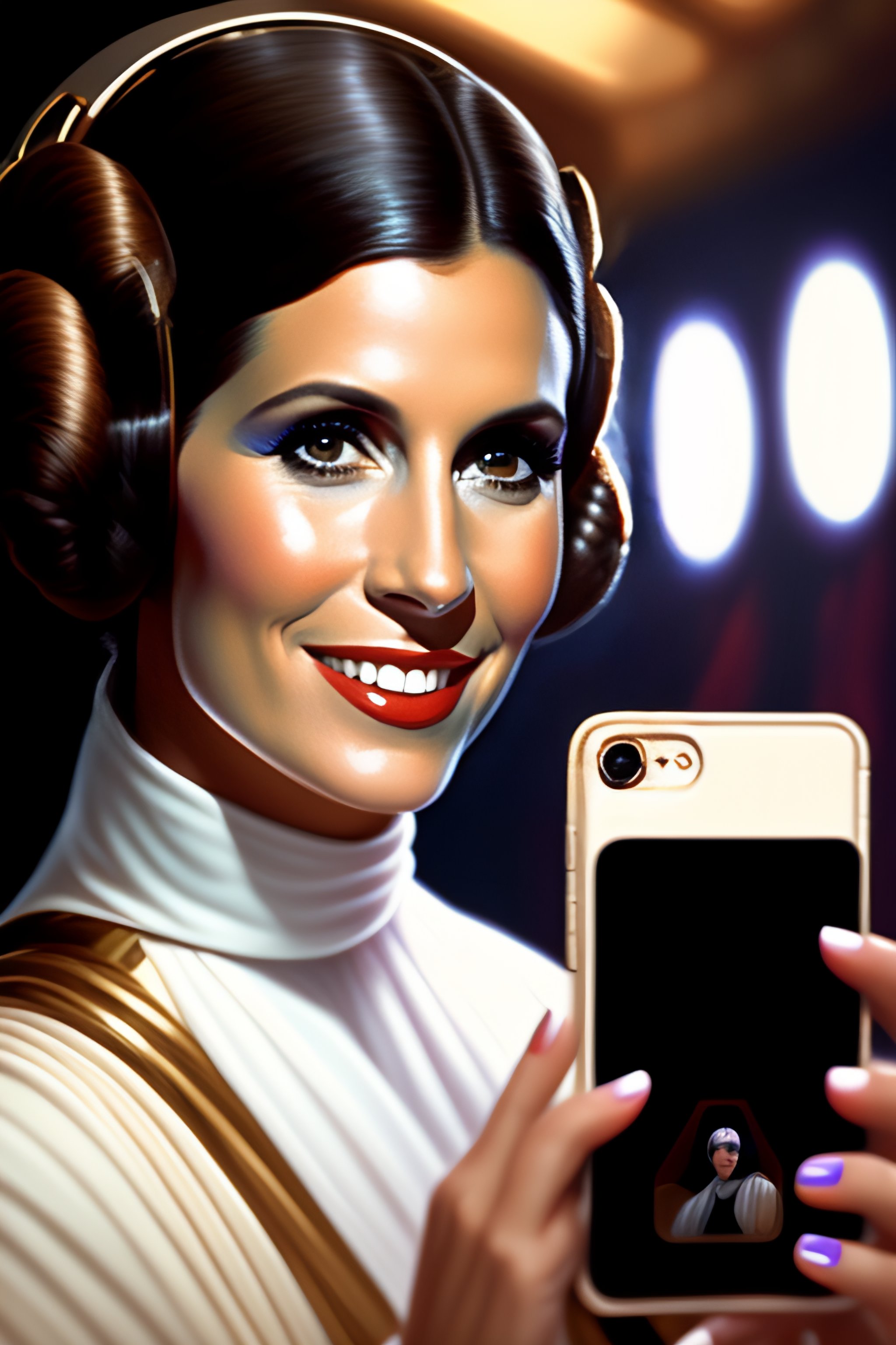 Lexica - Portrait of princess leia star wars taking a selfie smiling ...