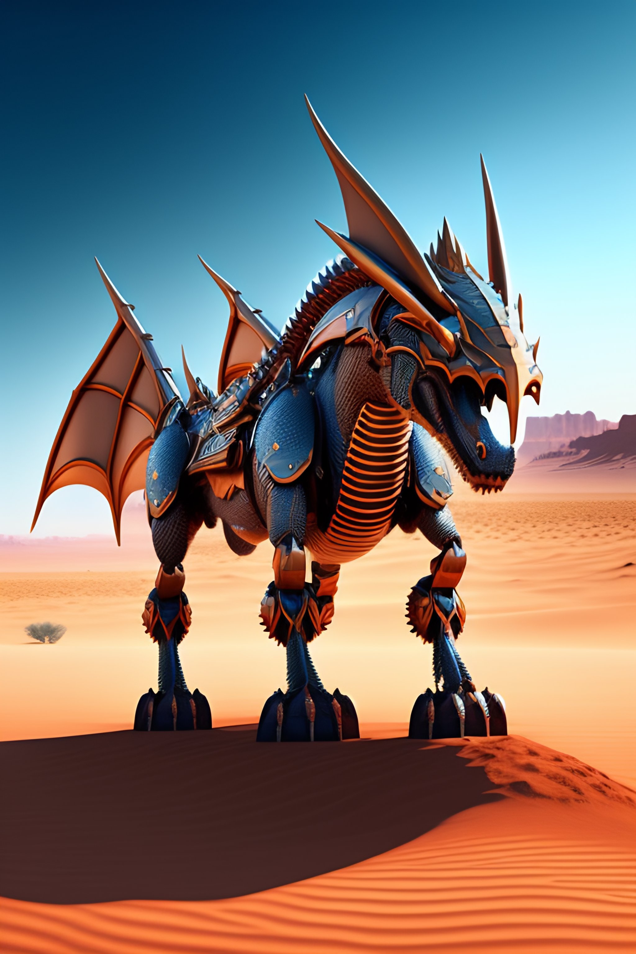Lexica - A robot dragon in the middle of an empty desert
