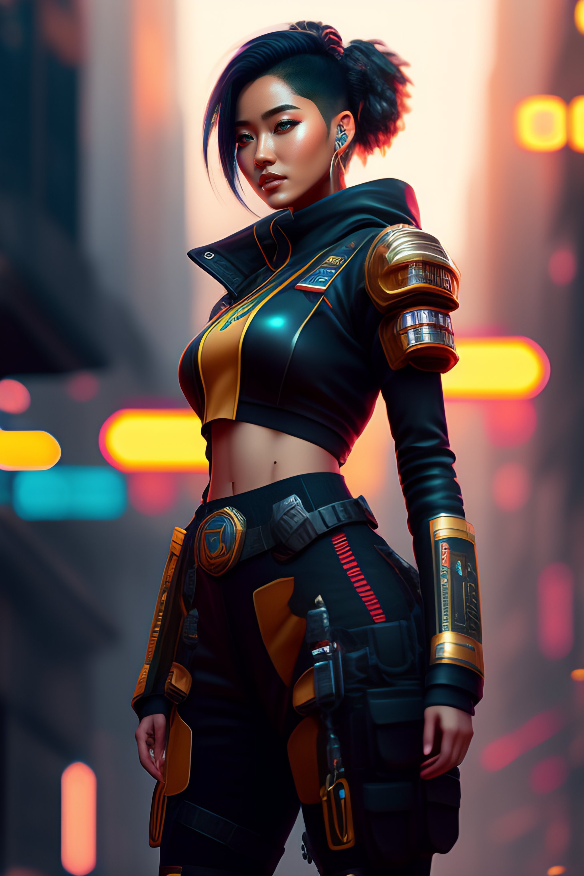 Lexica - Mech Punk clothes with short hair girl, [[full body]], battle ...