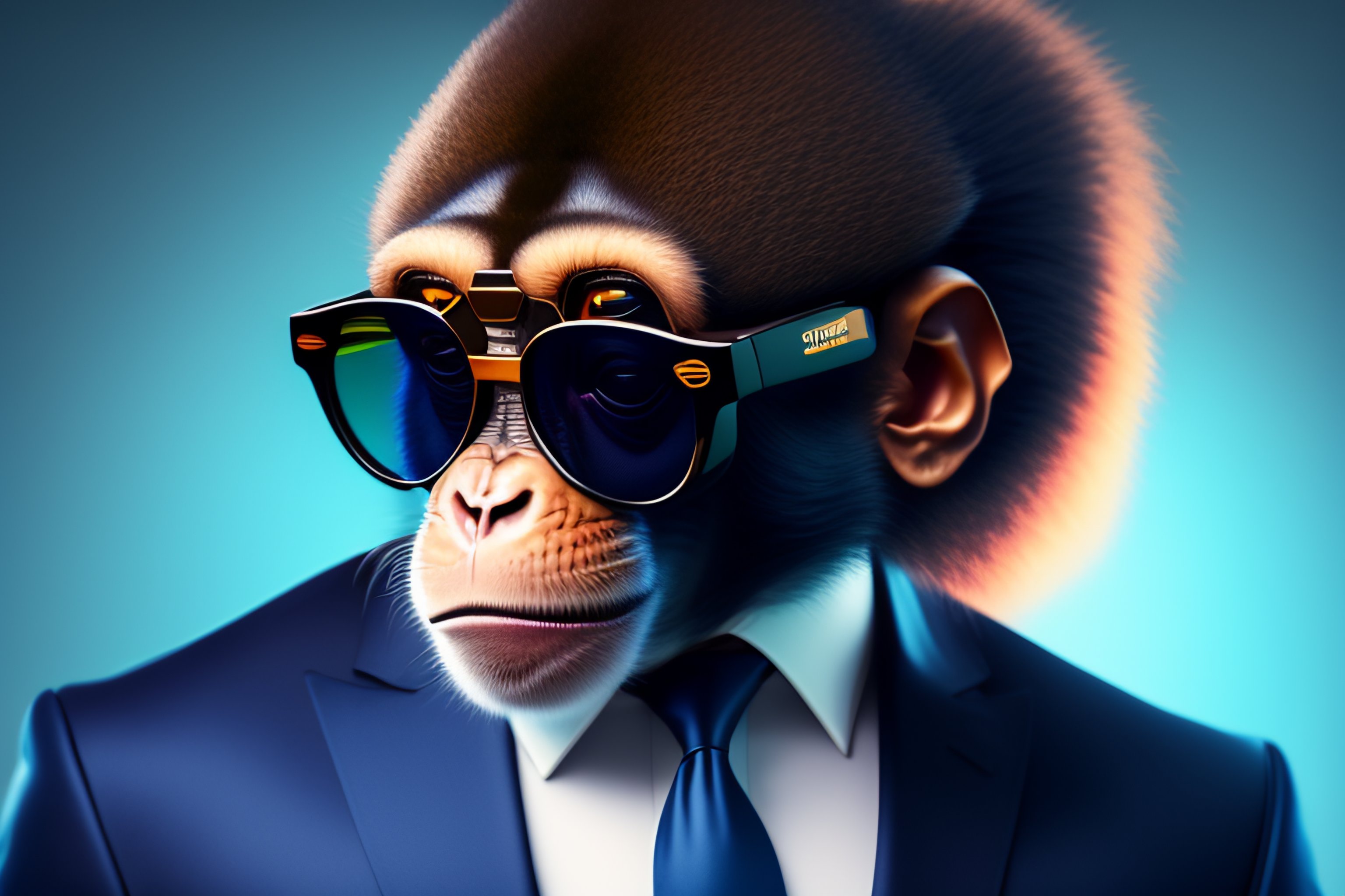 Lexica - Discord profile picture of a monkey wearing sunglasses and a suit,  looking to the side, cool, relistic