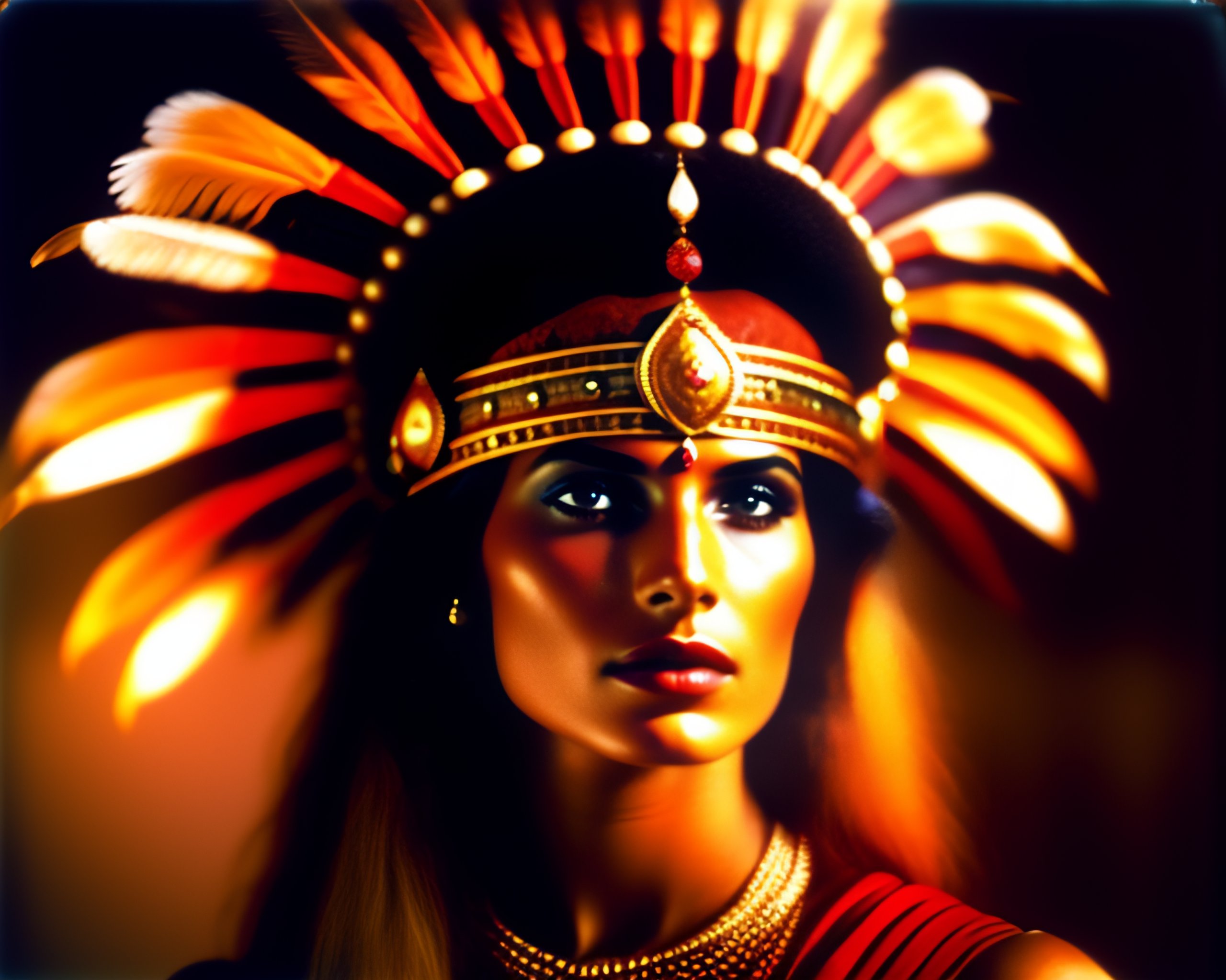 Lexica - Indian princess, headdress, defiant, beautiful, 70s photo