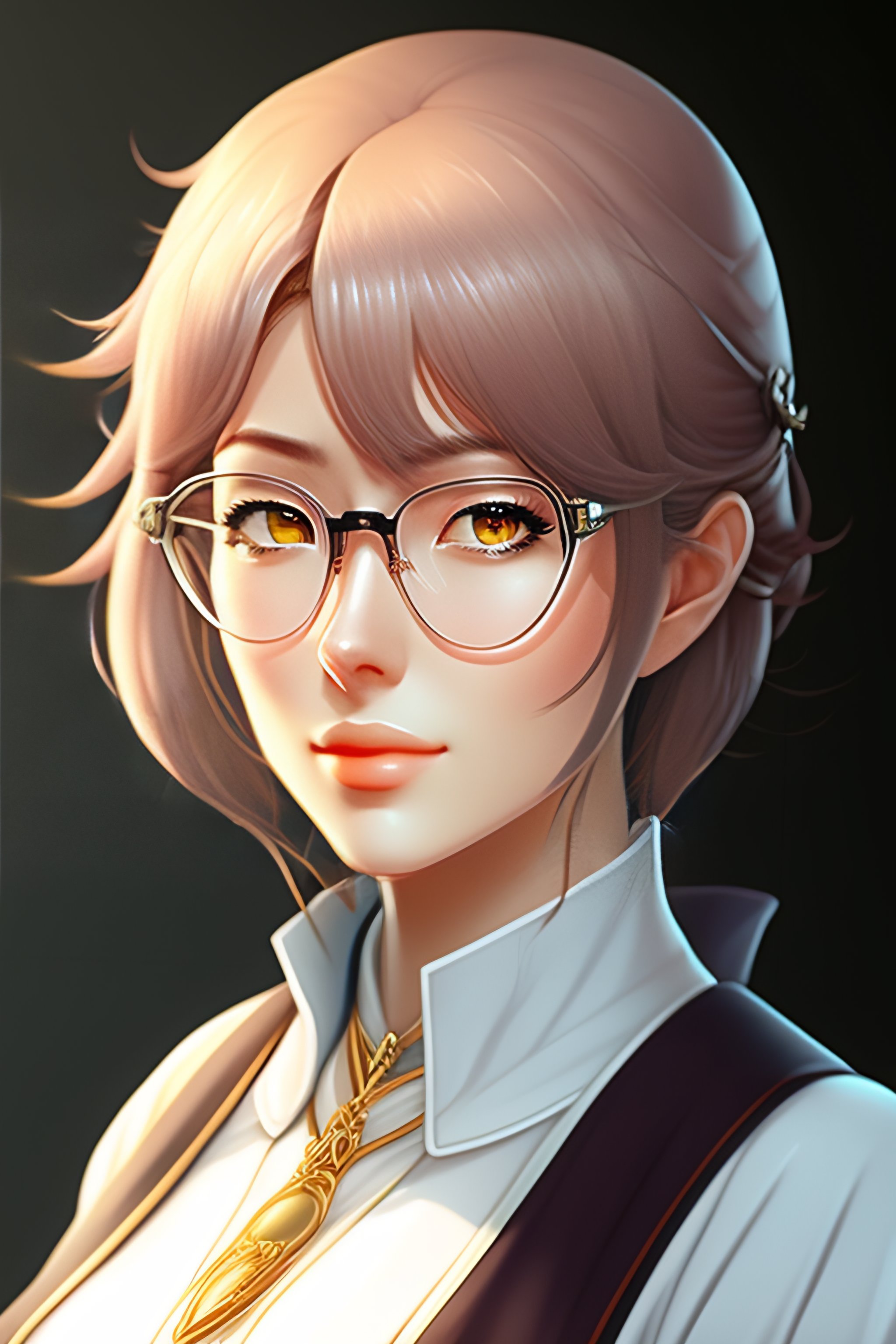Lexica Female cleric, round rimless glasses, anime style, by ghibli