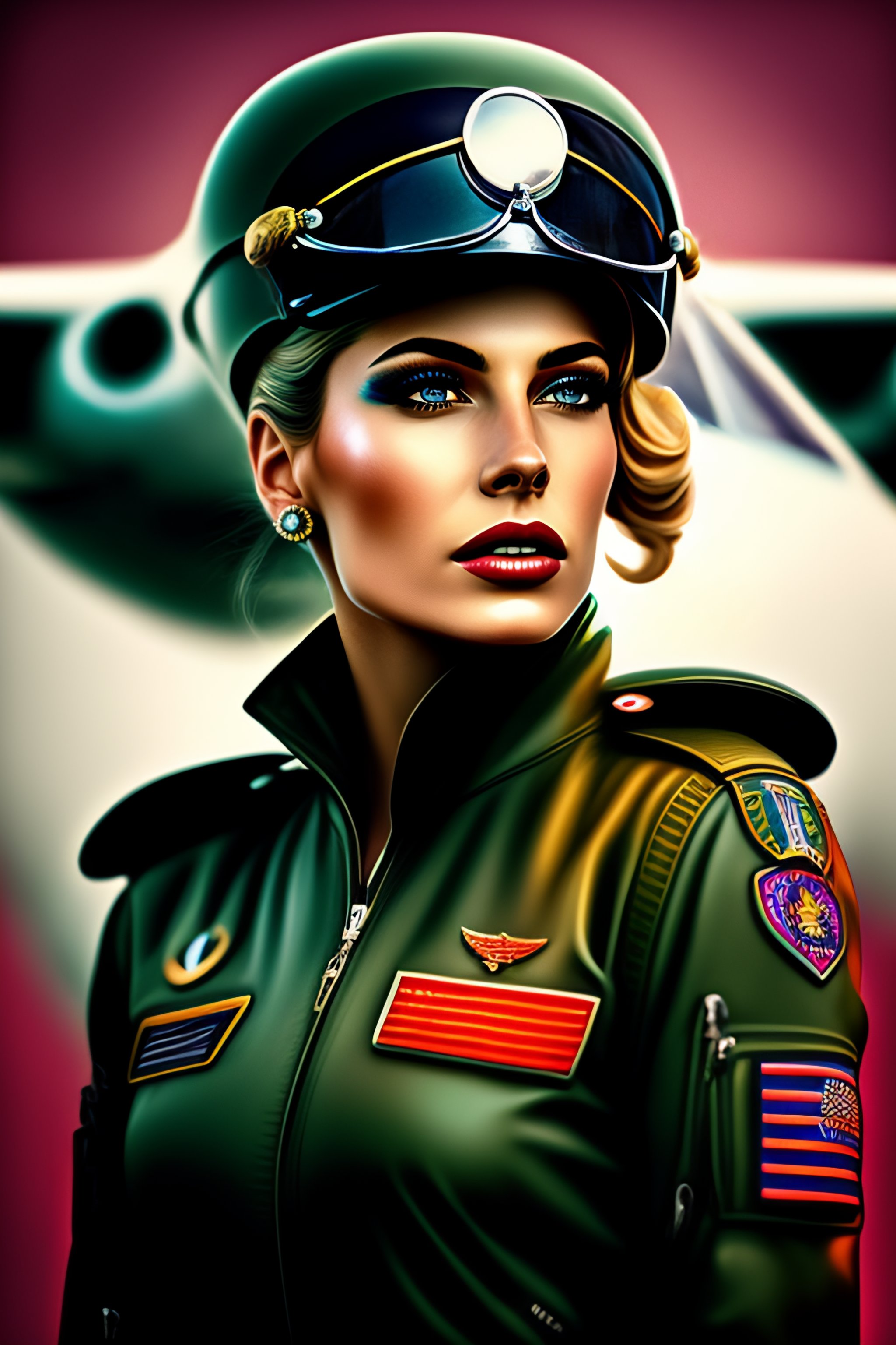 Lexica - Beautiful close up portrait, female aviator.punk chick,retro style