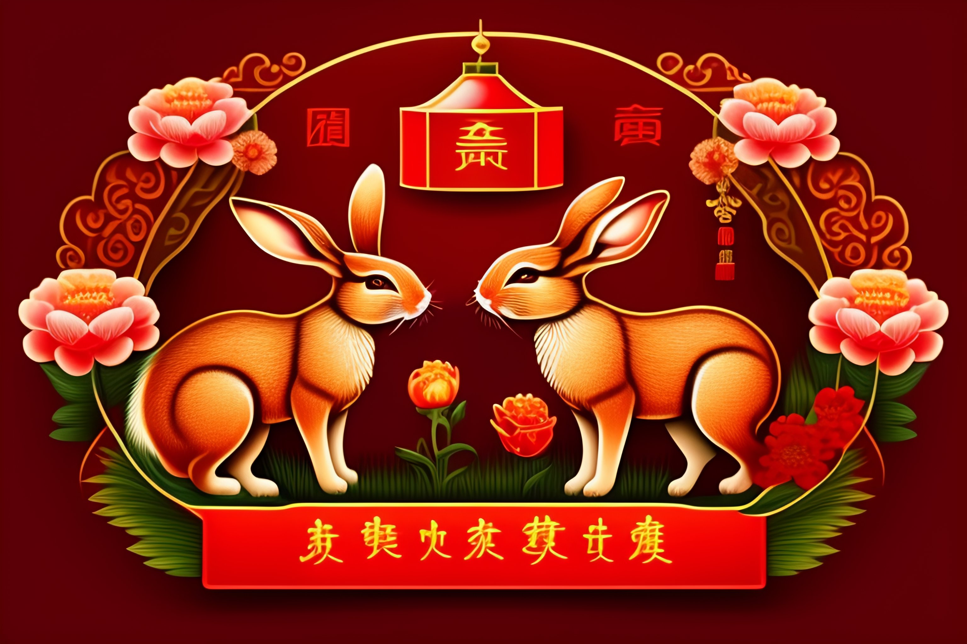 Lexica - Amazing chinese new year rabbit zodiac and flowers, on a red ...