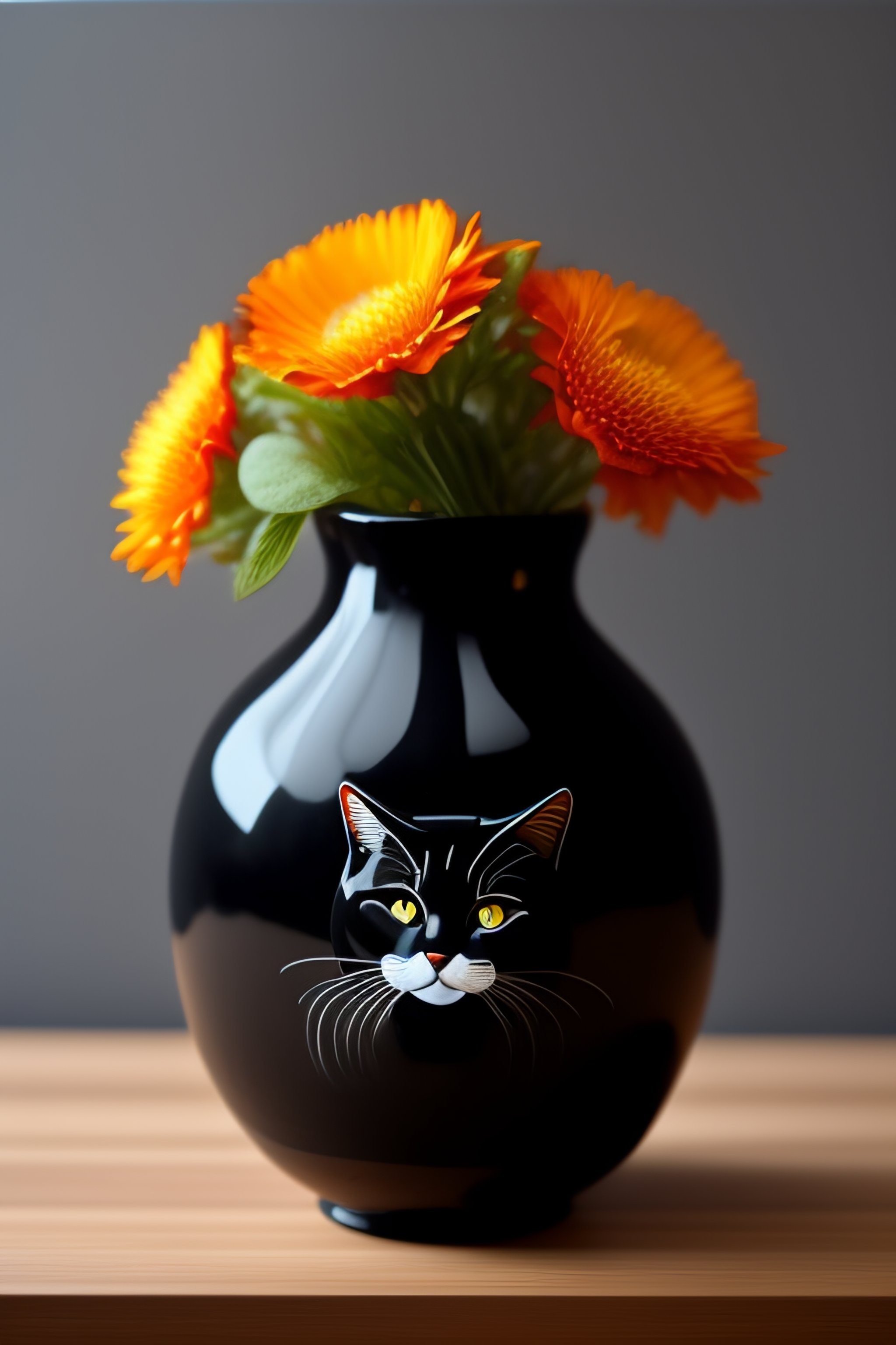 Lexica Attic black figure vase painting of humanoid anthro cat smiling