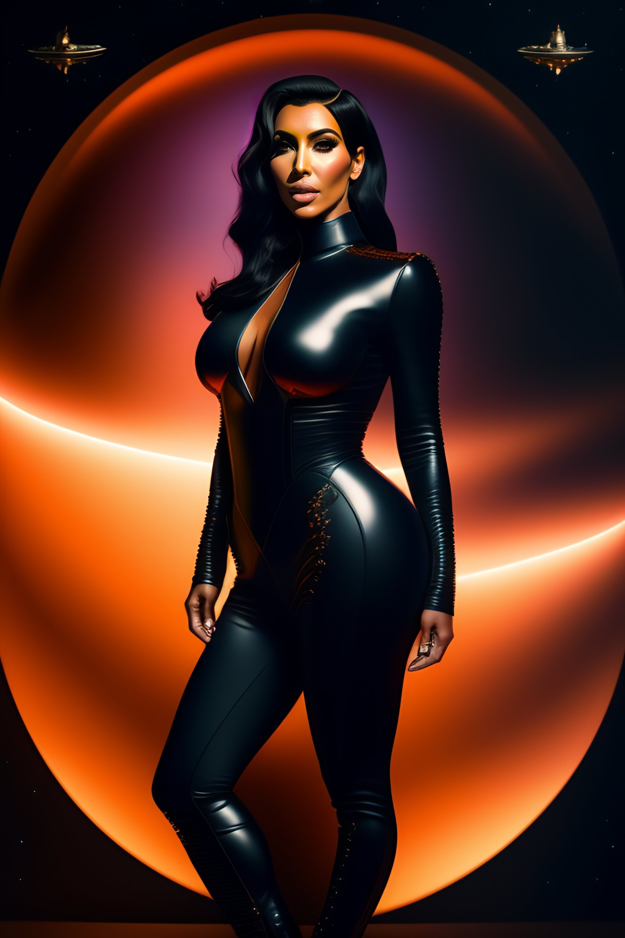 Lexica Kim Kardashian Space Captain Full Body View Wearing In Black Pilot Suit Art By 6878