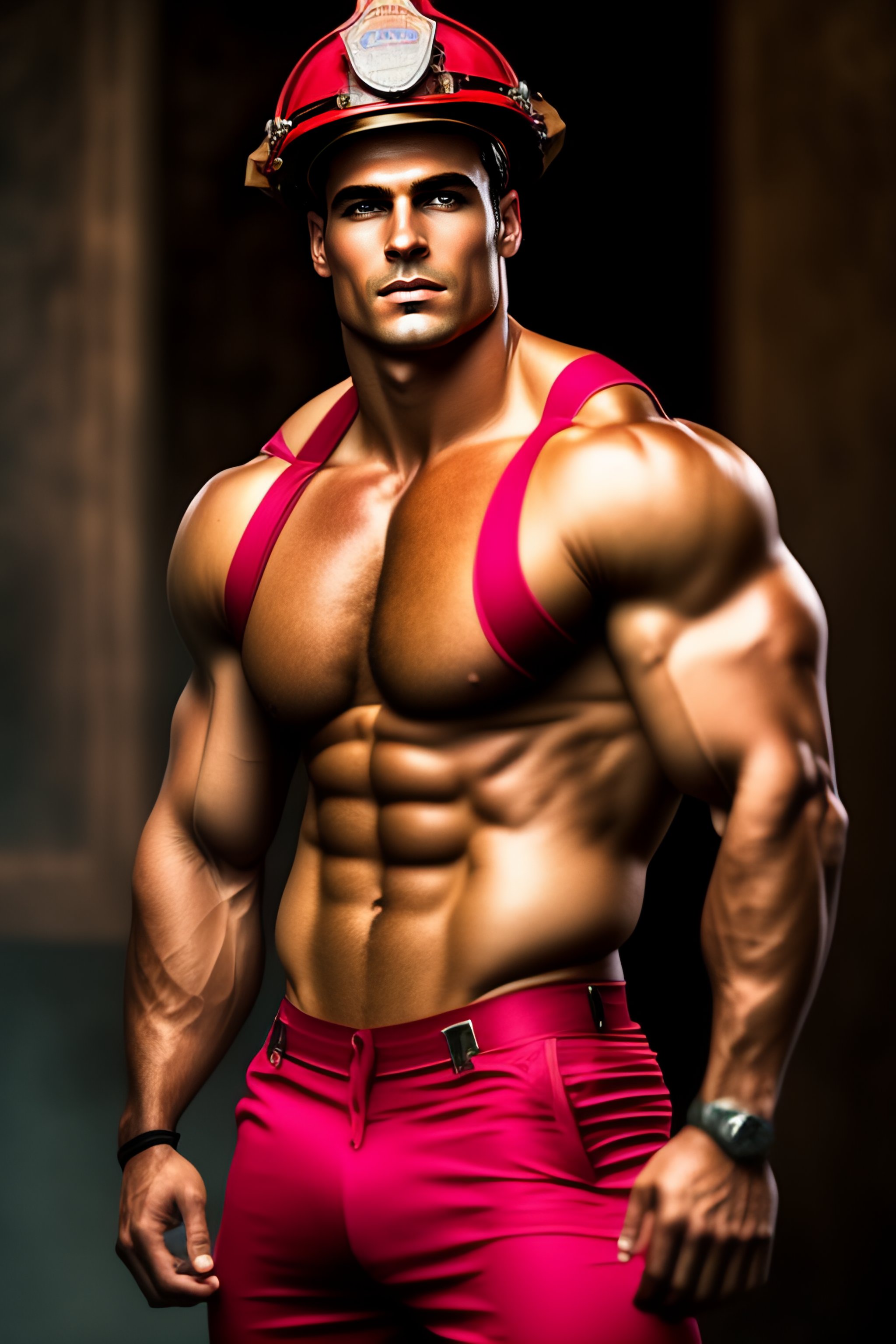 Lexica - Gorgeous, hunky fireman, suspenders, hot, sweaty, dirty