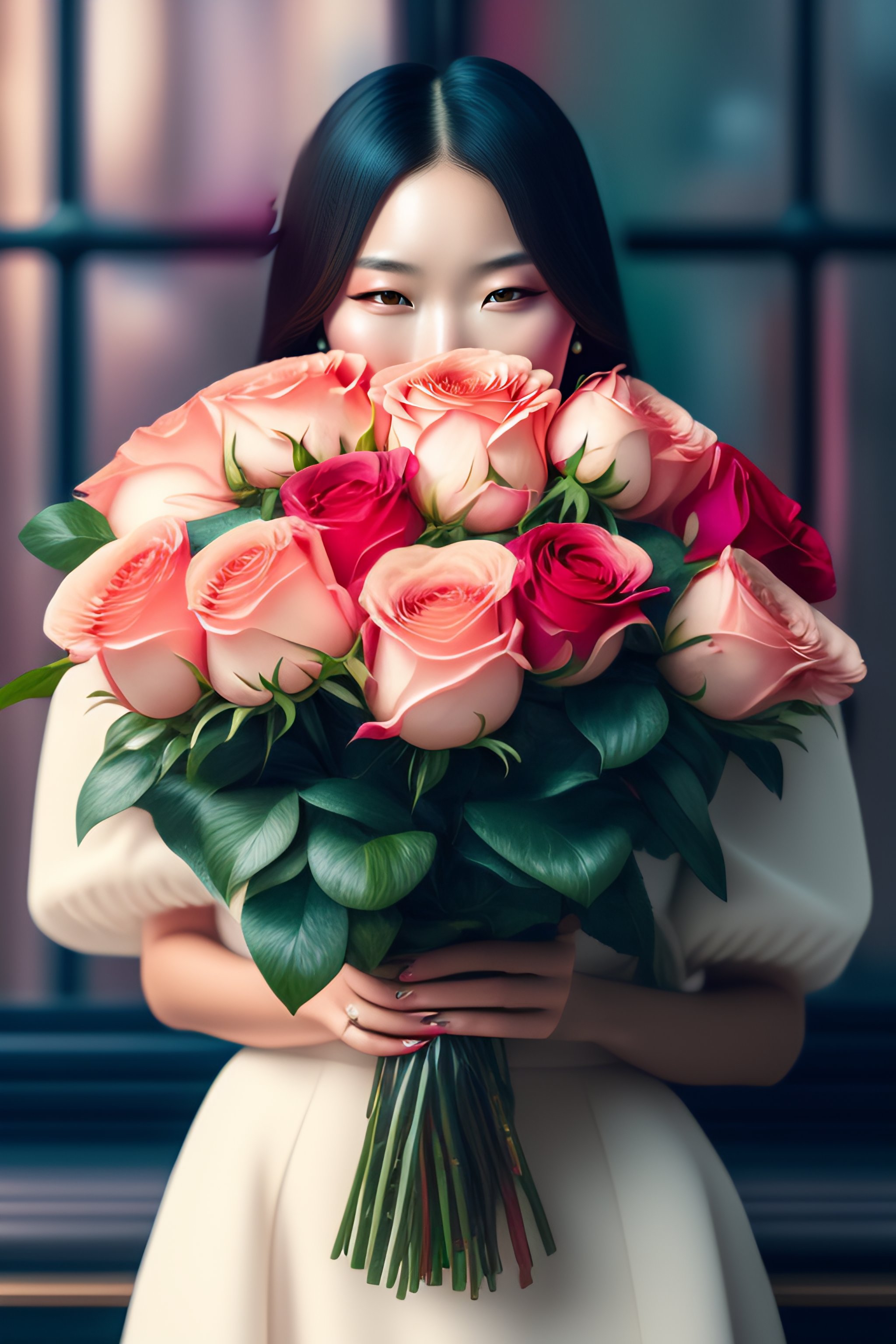 Lexica - Woman holding a bouquet of roses like a baby, hyper detailed ...