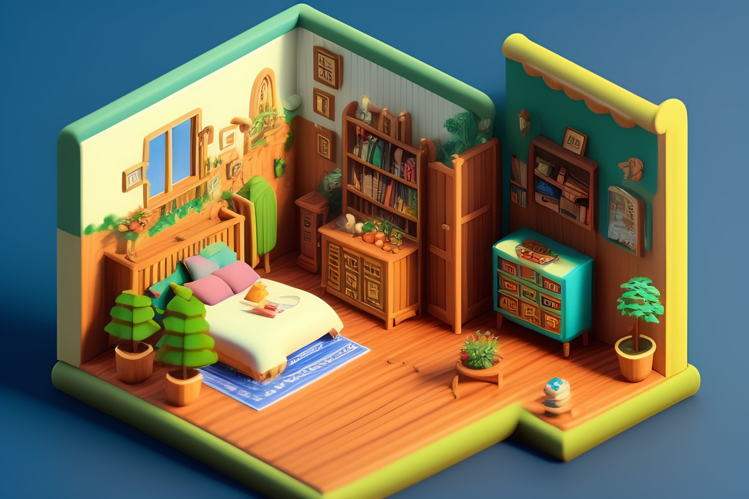 Lexica - Isometric cozy messy bedroom inspired by Studio Ghibli's ...