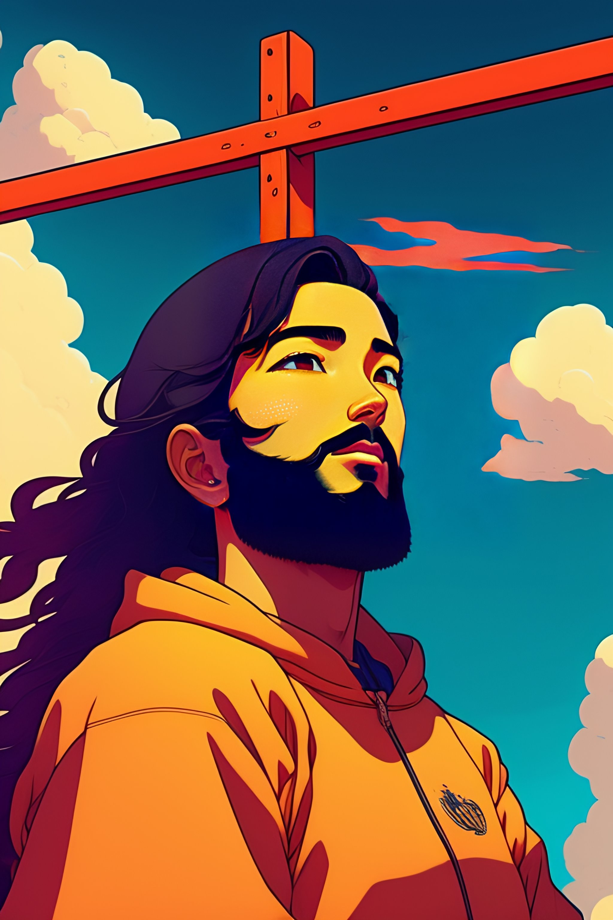 Lexica Jesus is hanging on the cross ,style of Laurie Greasley