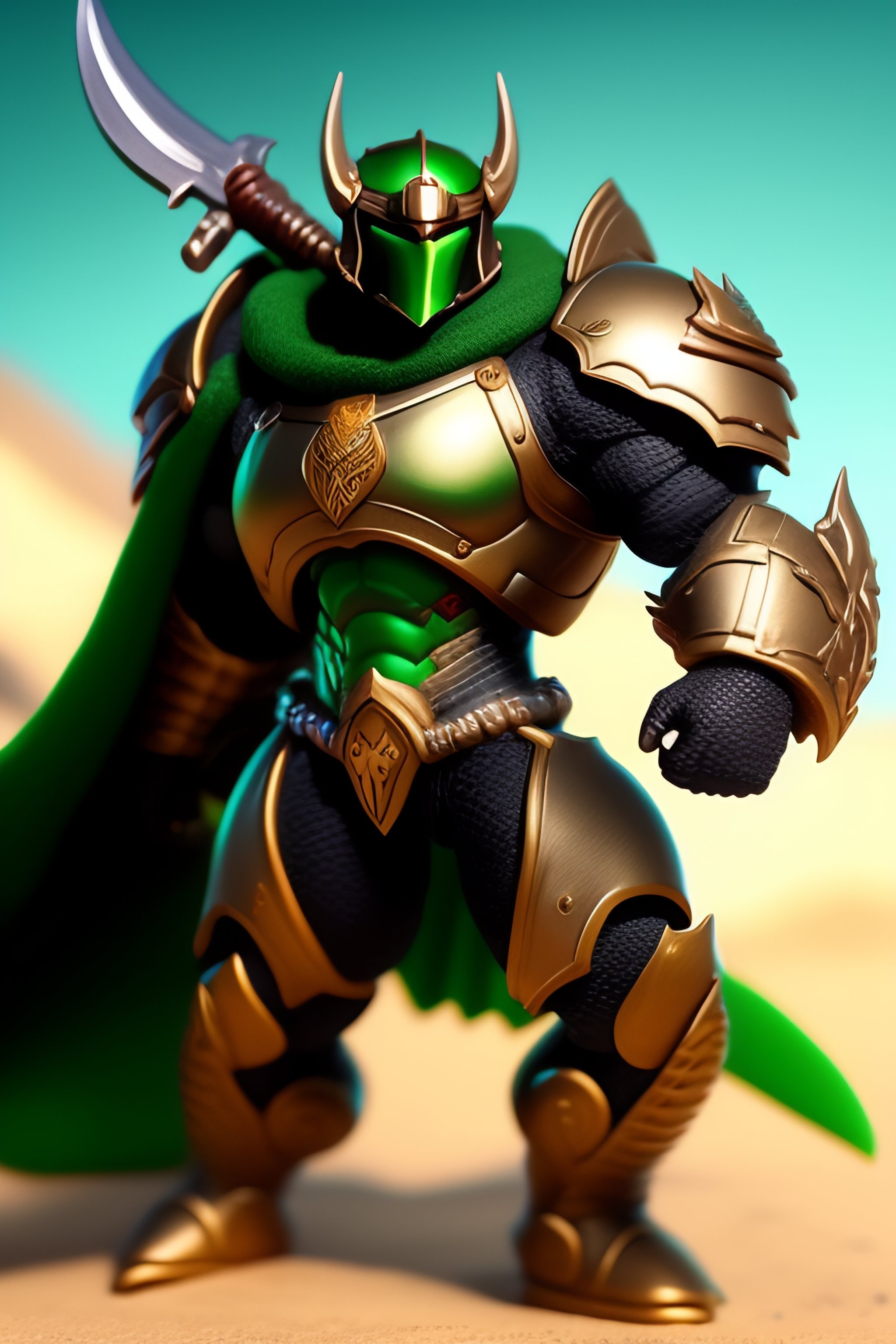 Lexica - A green turtle as the doomslayer,