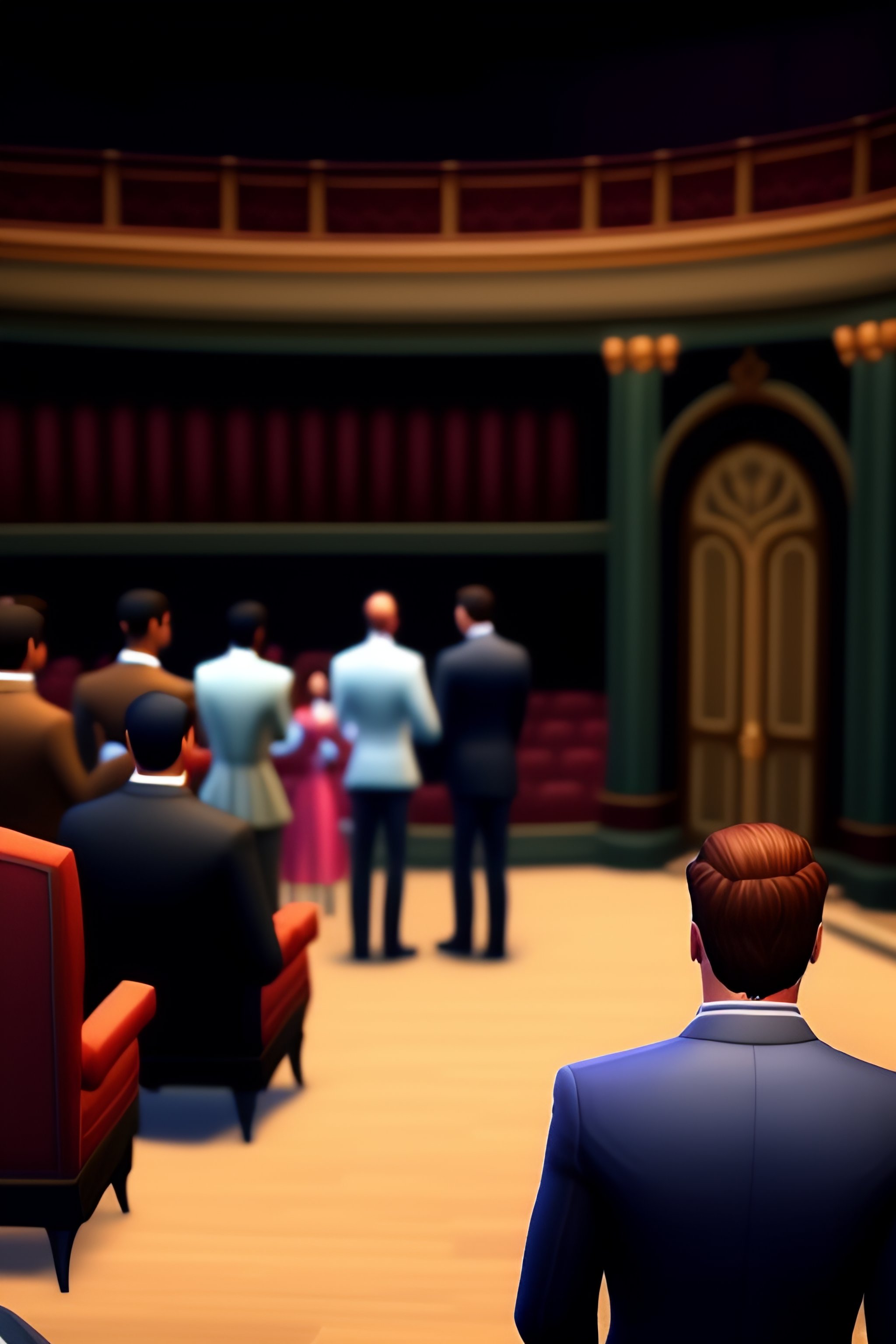 Lexica - Characters in The Sims 5 viewing a show in a crowded opera theatre