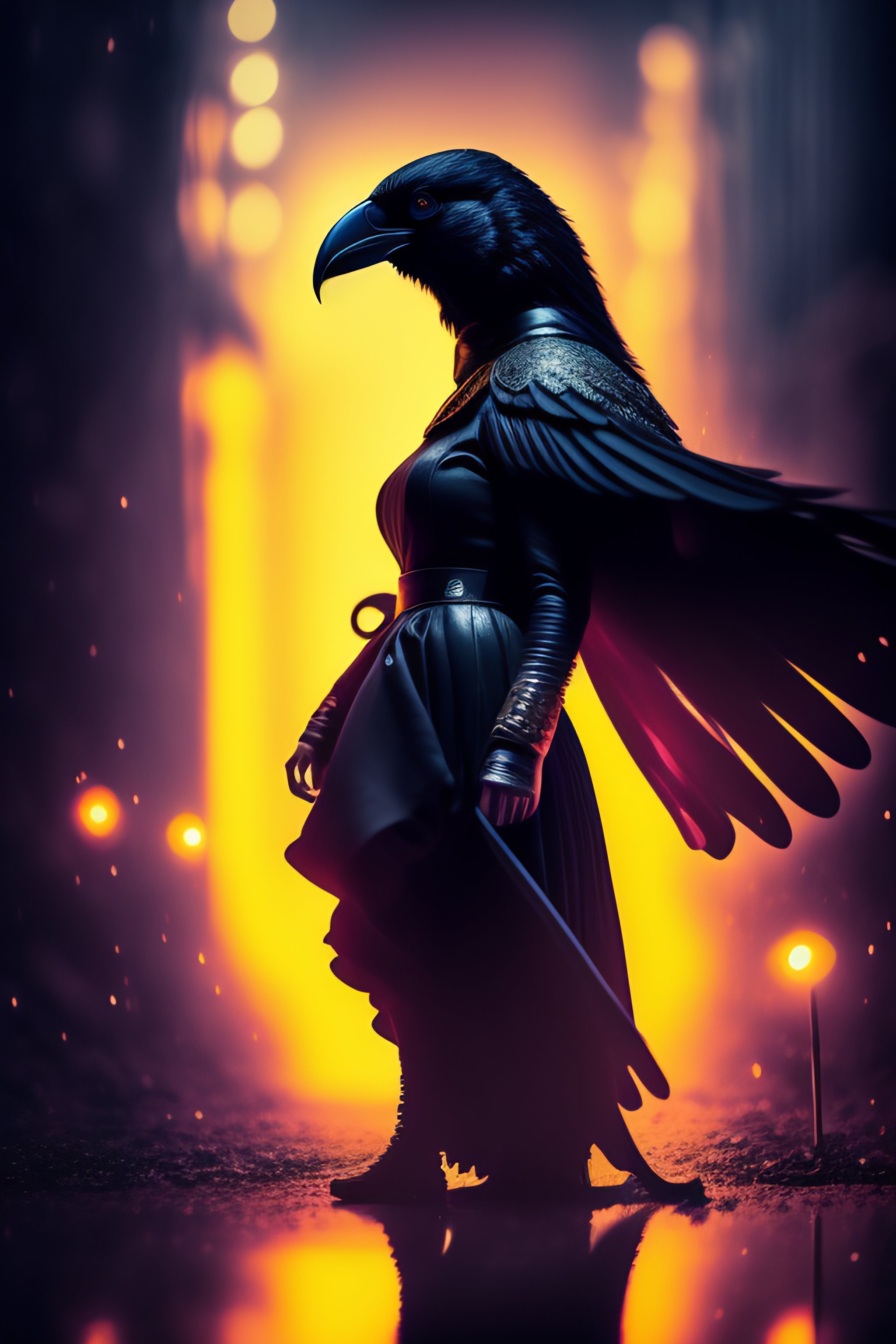Lexica - Horror retro noir light night dark dancing raven, studio ...