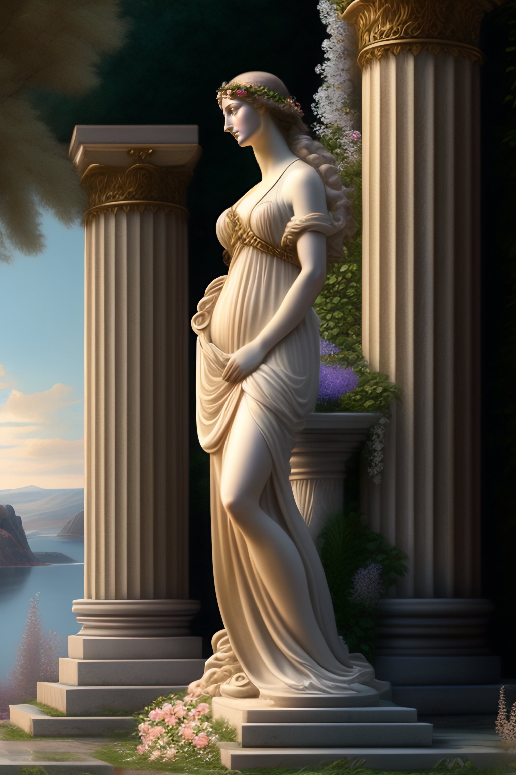 Lexica - Classical greek landscape with a singing Sappho marble statue ...