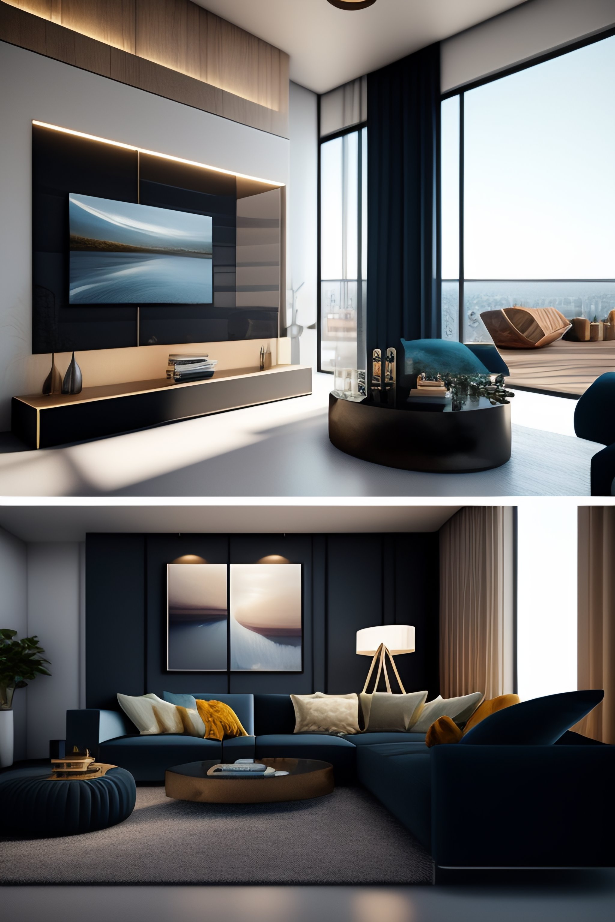 Lexica - A photorealistic image of a modern living room with incredible ...