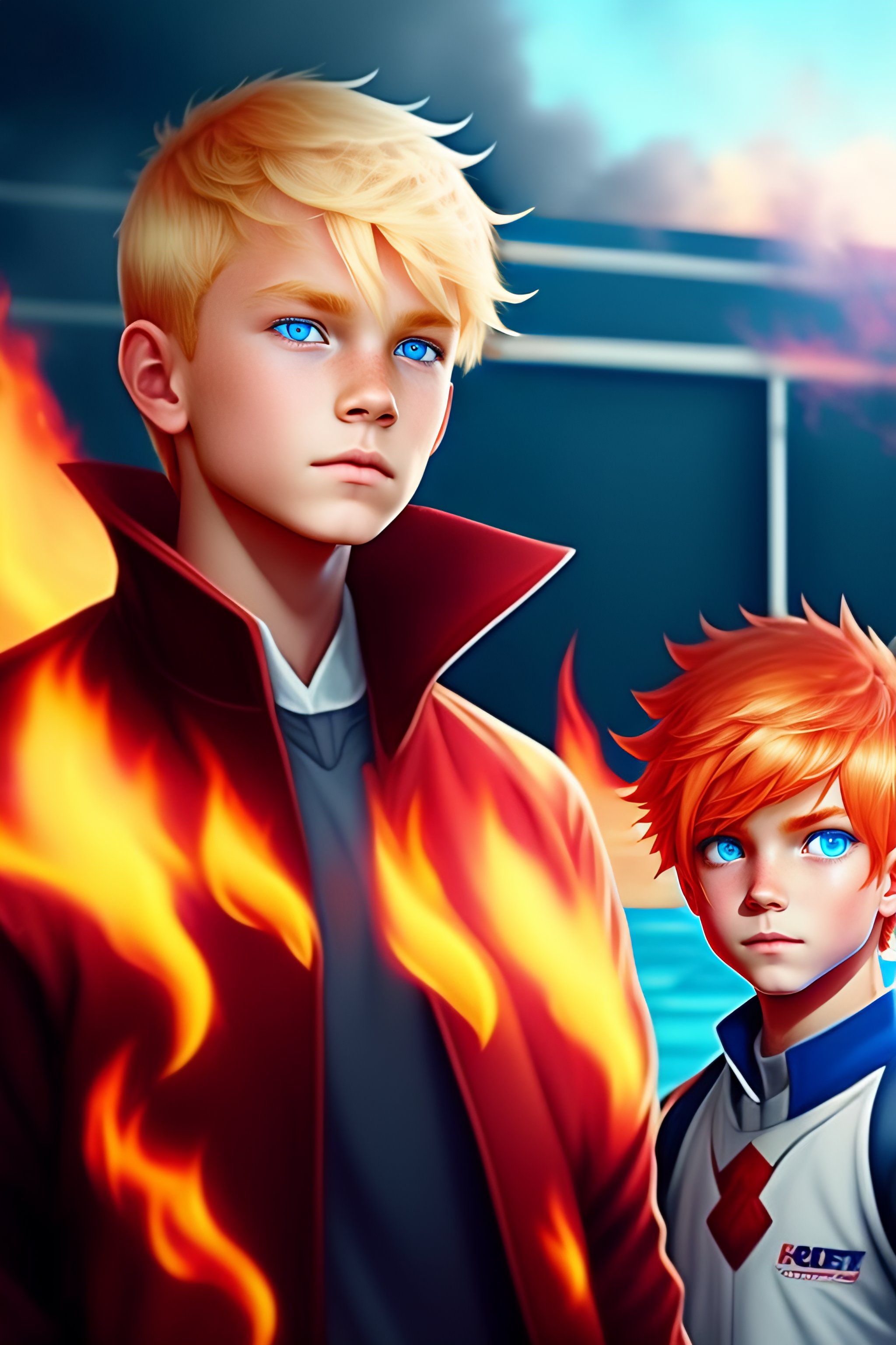 Lexica - A blond human with blue eyes with two red horns and who is a ...