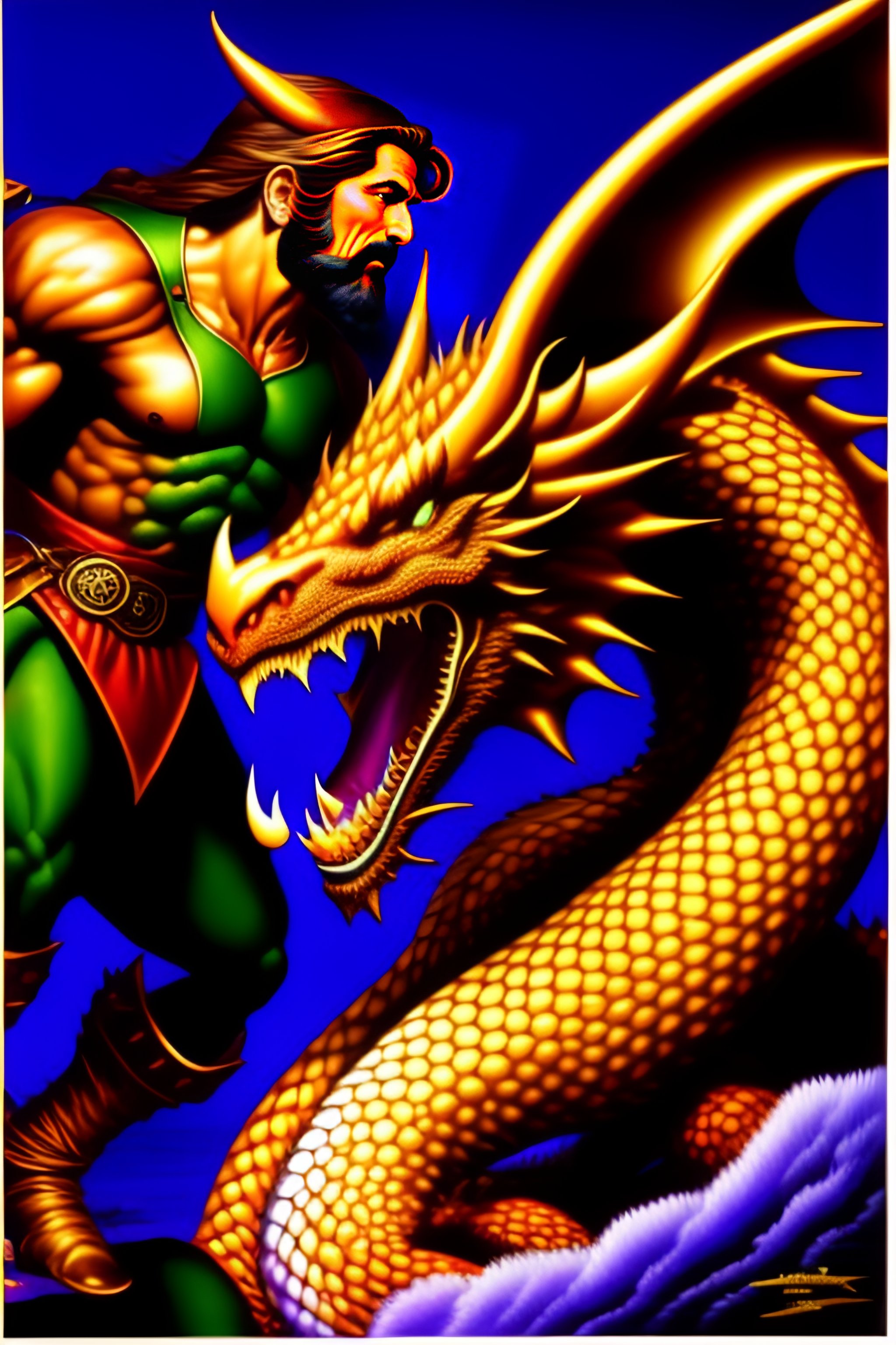 Lexica - A dragon fighting against a warrior by larry elmore