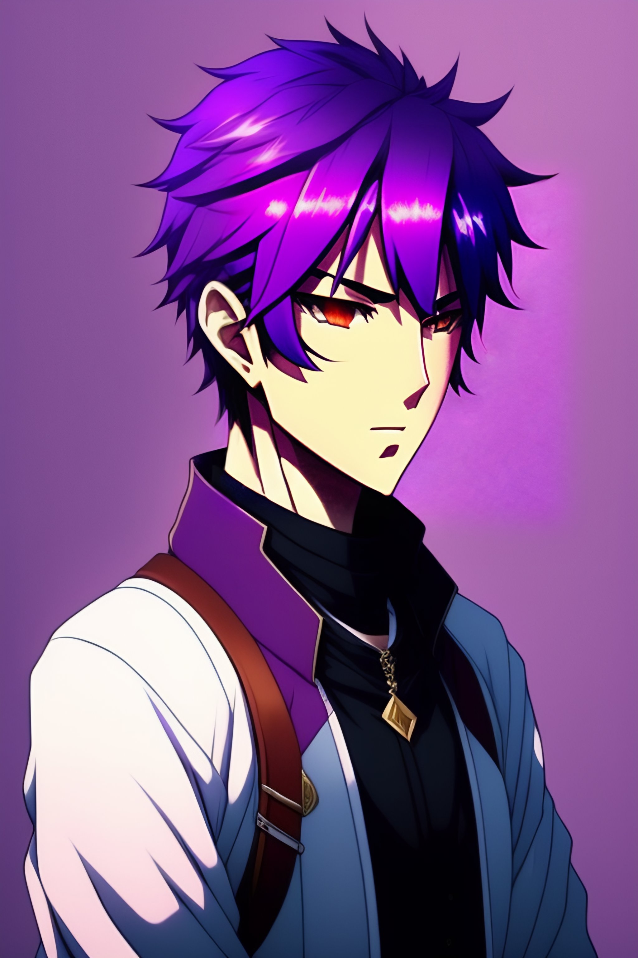 anime boy with purple hair and blue eyes