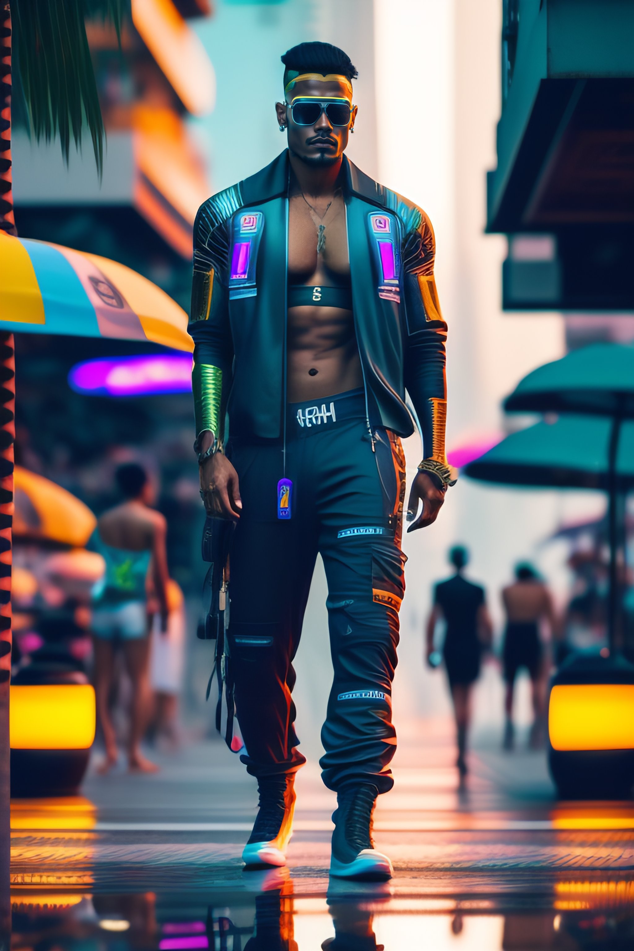 Lexica - Cyberpunk brazilian white man, cyberpunk copacabana beach ...