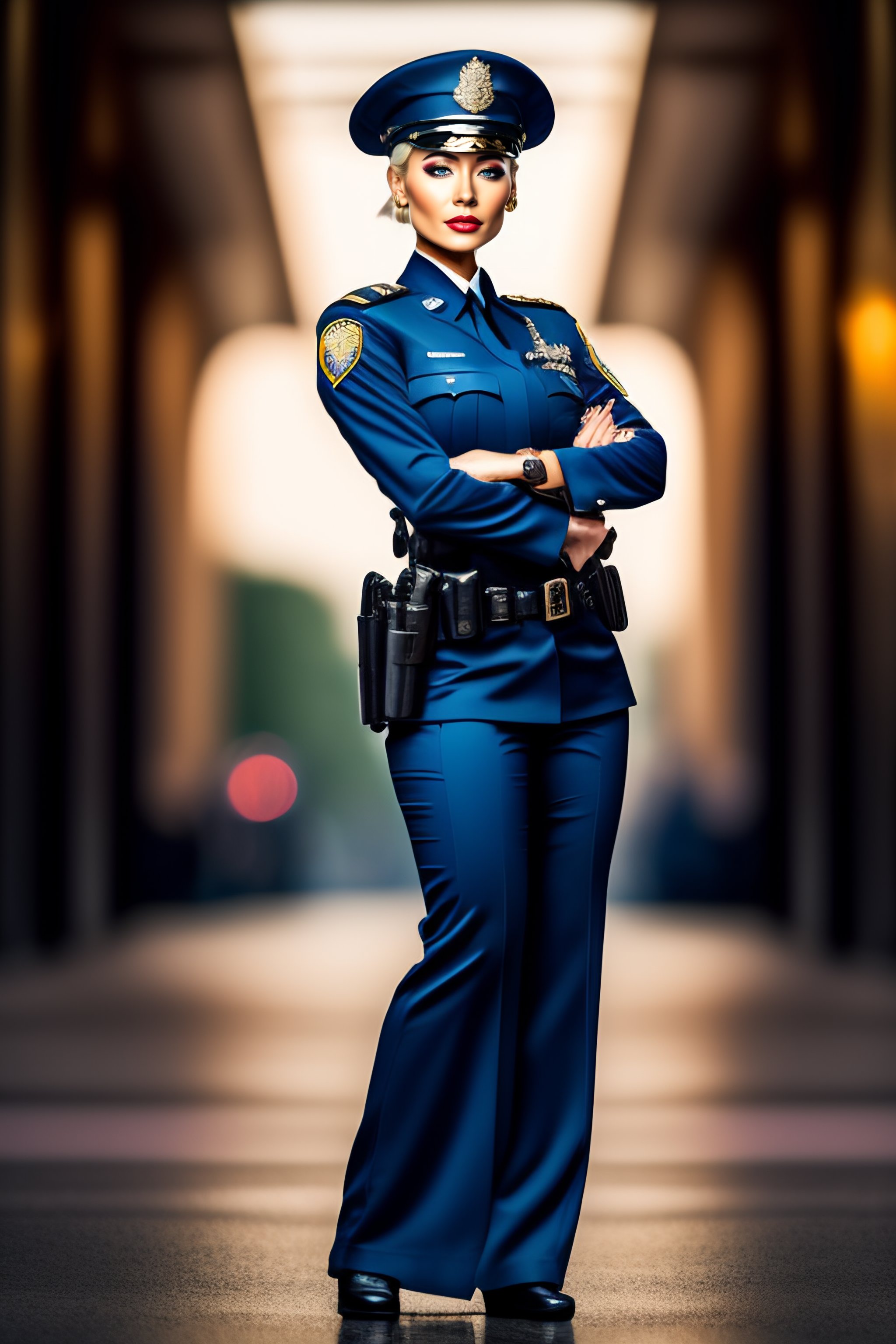 Lexica Bauty Blonde Woman Using Sexy Police Uniform Realistic