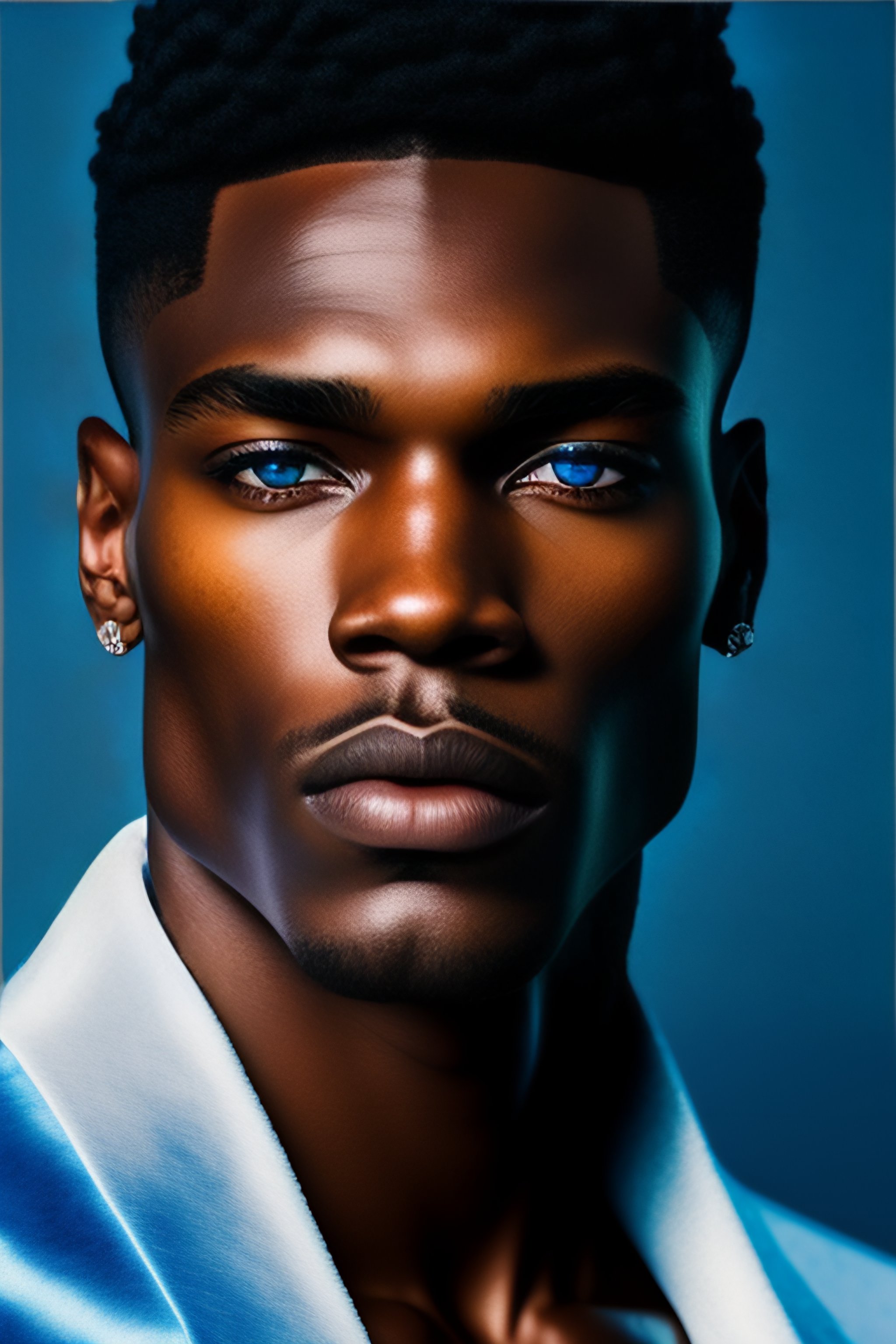 Lexica - A photo close-up of a beautiful black man with blue eyes ...