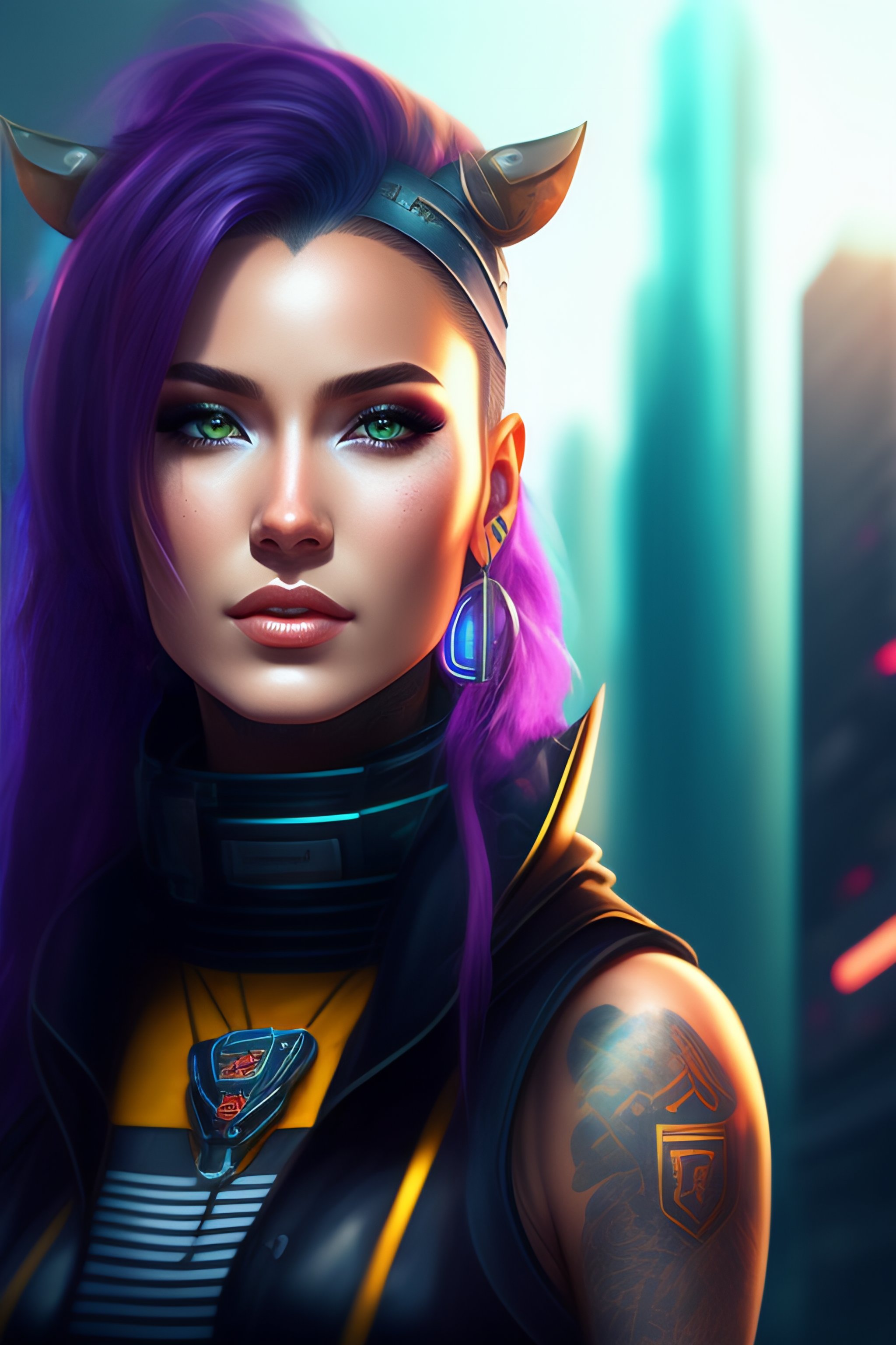 Lexica - Portrait of a Cyberpunk attractive female in a futuristic city ...