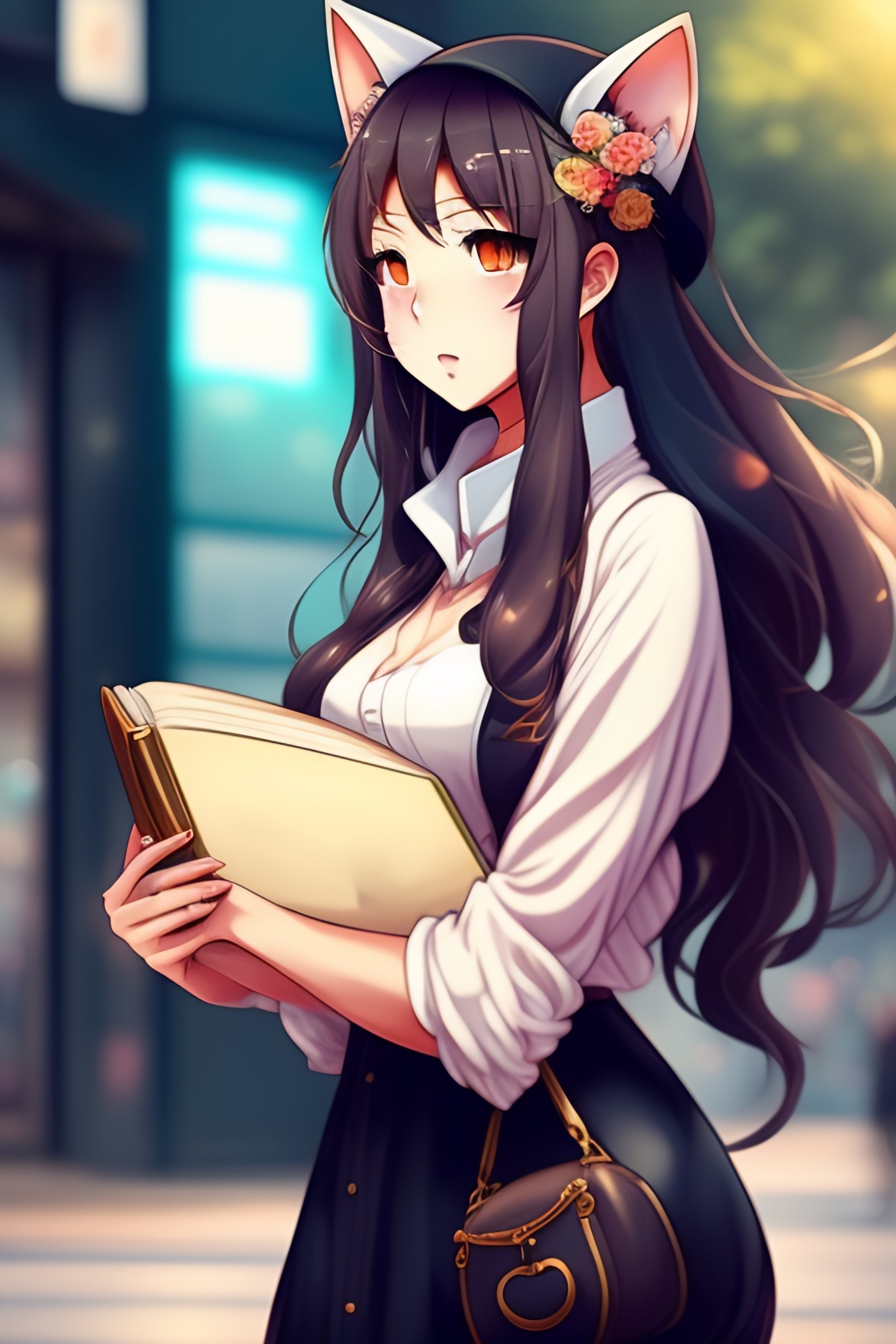 Lexica - Anime style elegant cat in urban outfit, cute fine face ...