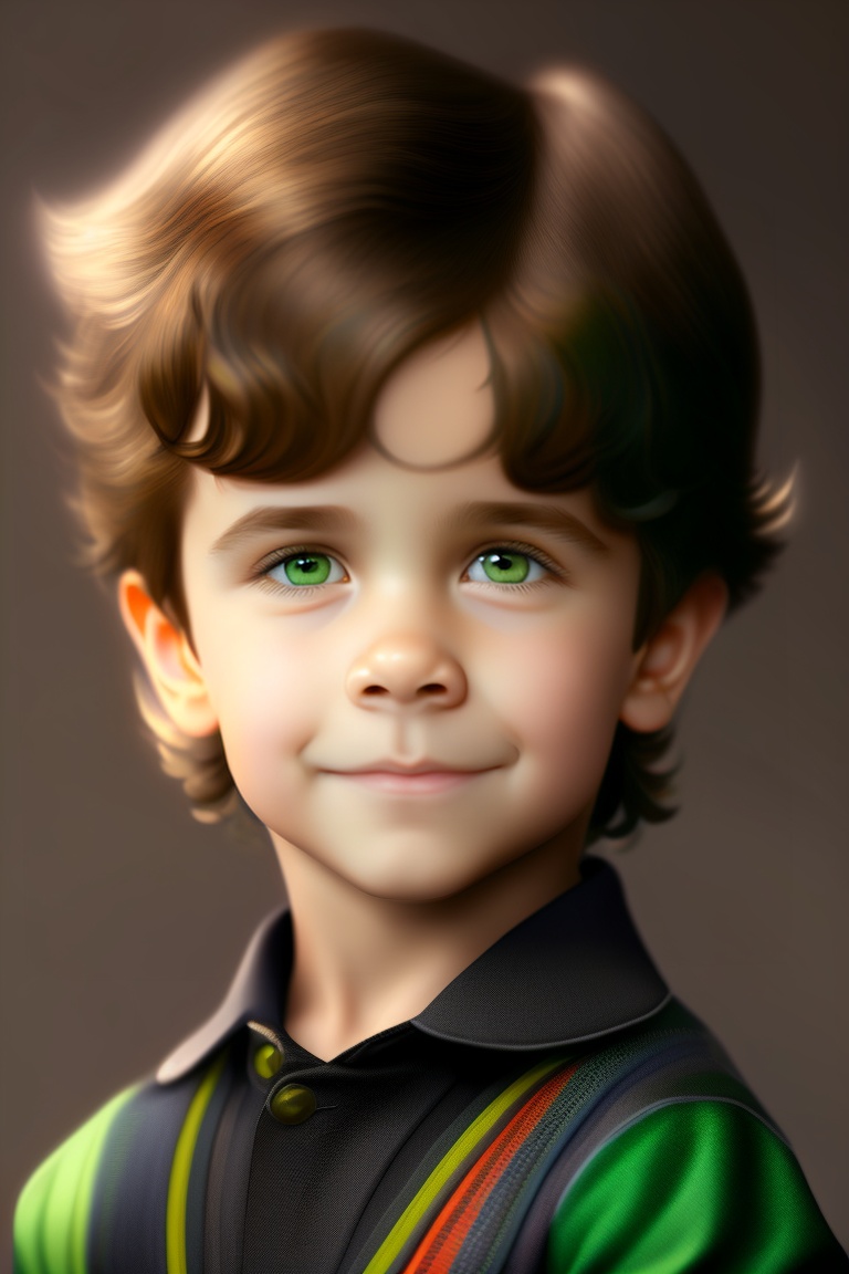 Lexica A Little Boy With Brown Hair And Green Eyes With A Complete