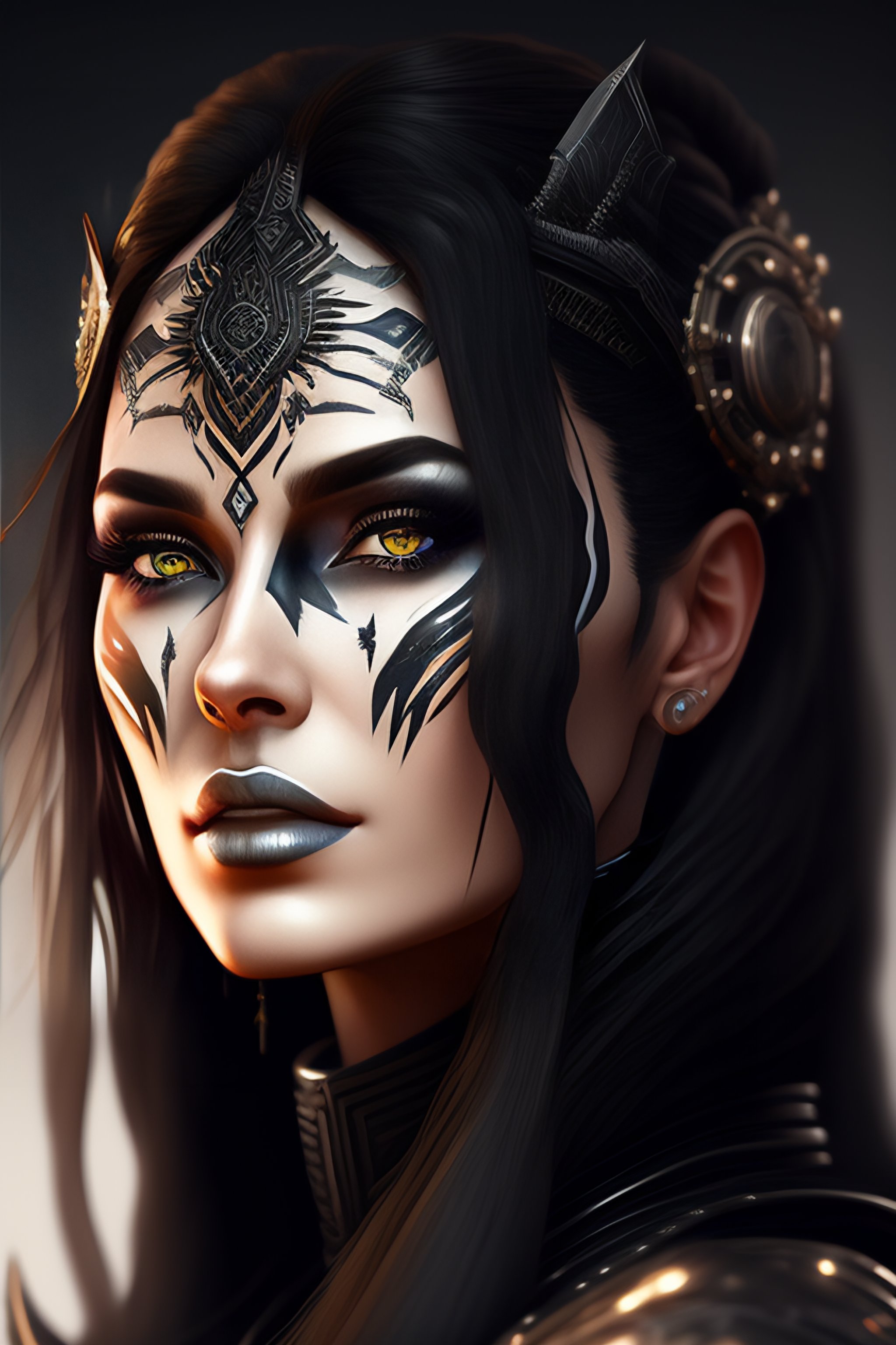 Lexica - Symmetry portrait cyborg with long hair, digital black