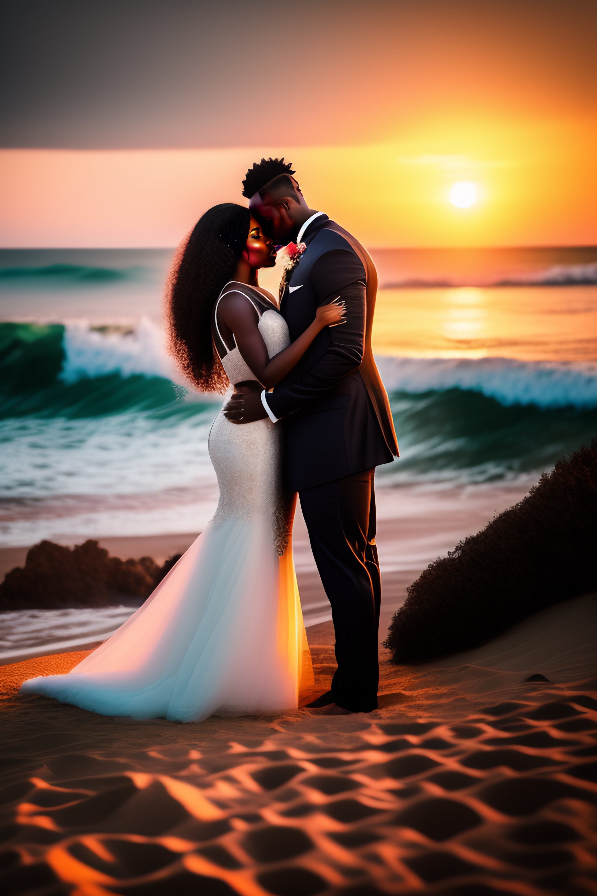 Lexica - Black couple in love on a Beach at sunset