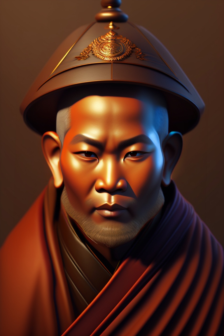 Lexica - Old,3d dark colour ful ,Buddhist monk ,front close veiw
