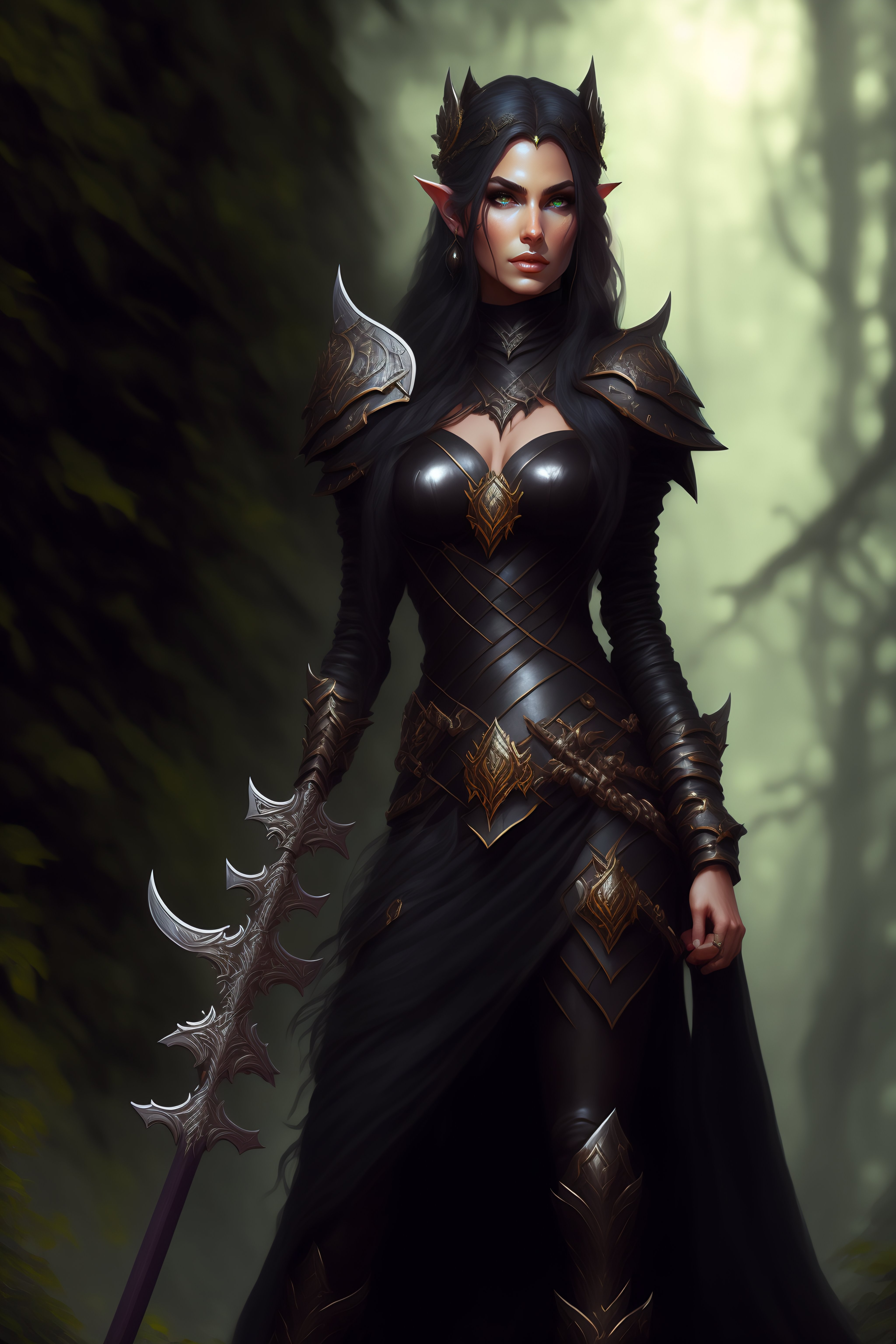 Lexica - Rogue, elf female, black clothes, sword in hand, full body ...