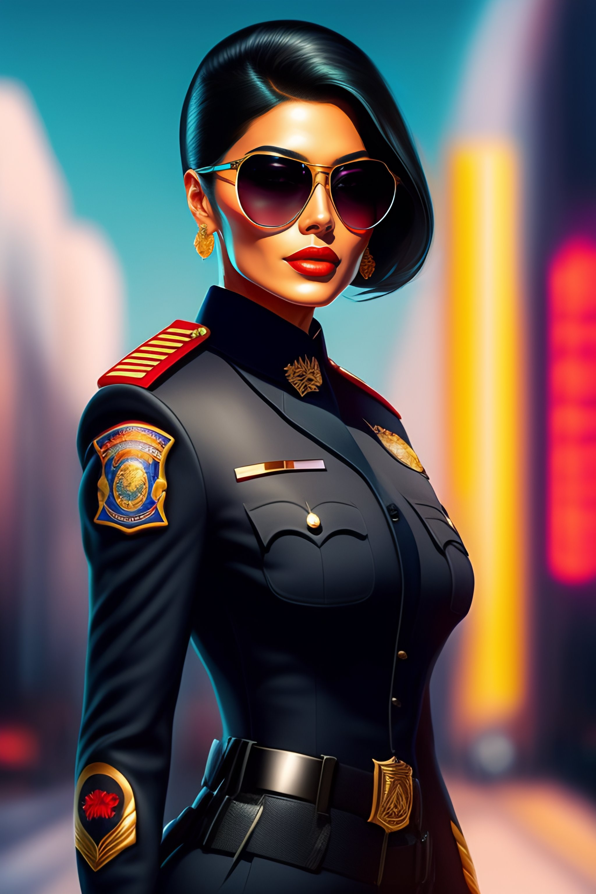 Lexica - Portrait of old policewoman, full body, with sunglasses, black ...