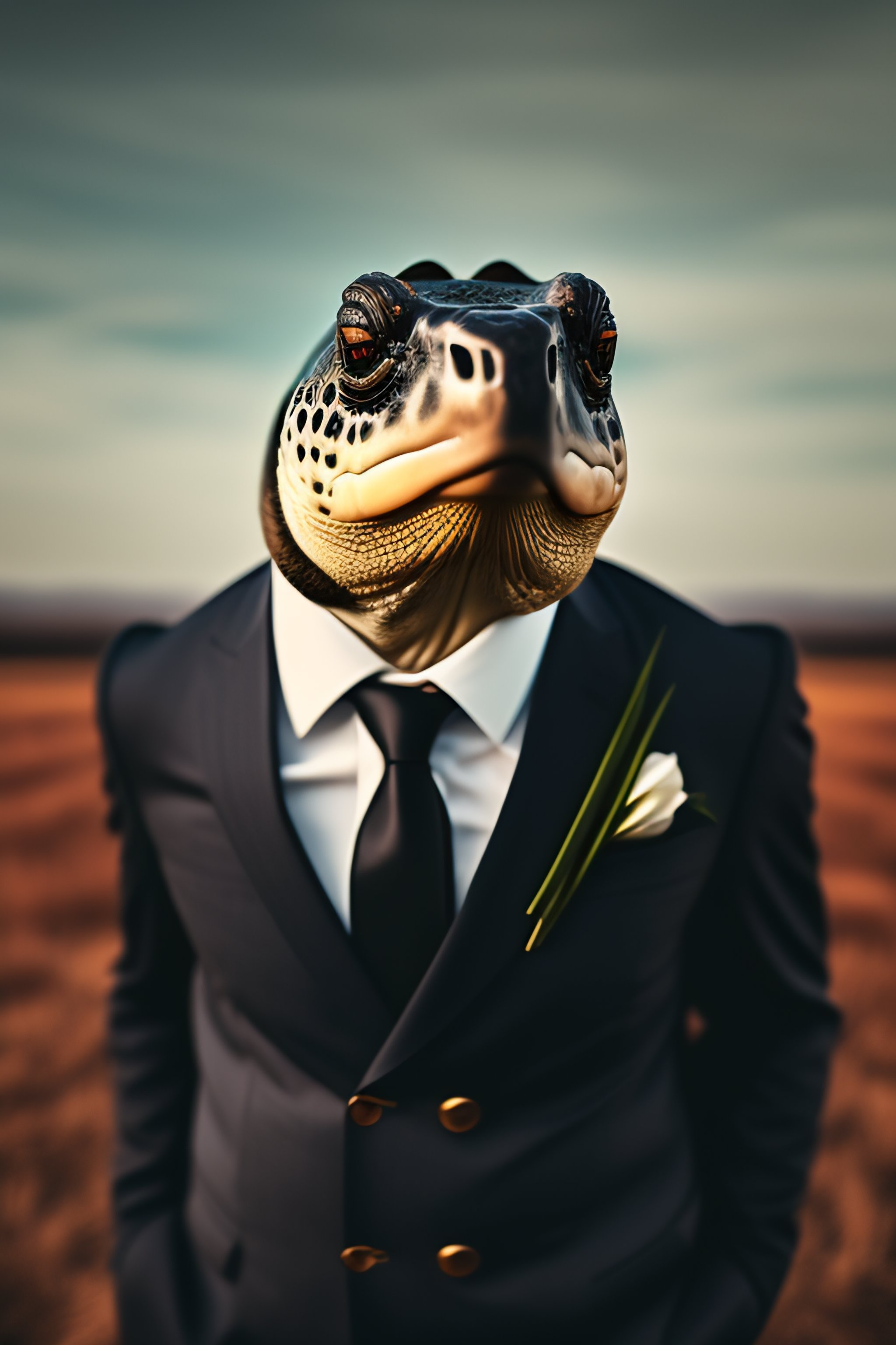 Lexica - Vintage style photograph of a turtle wearing suit saluting