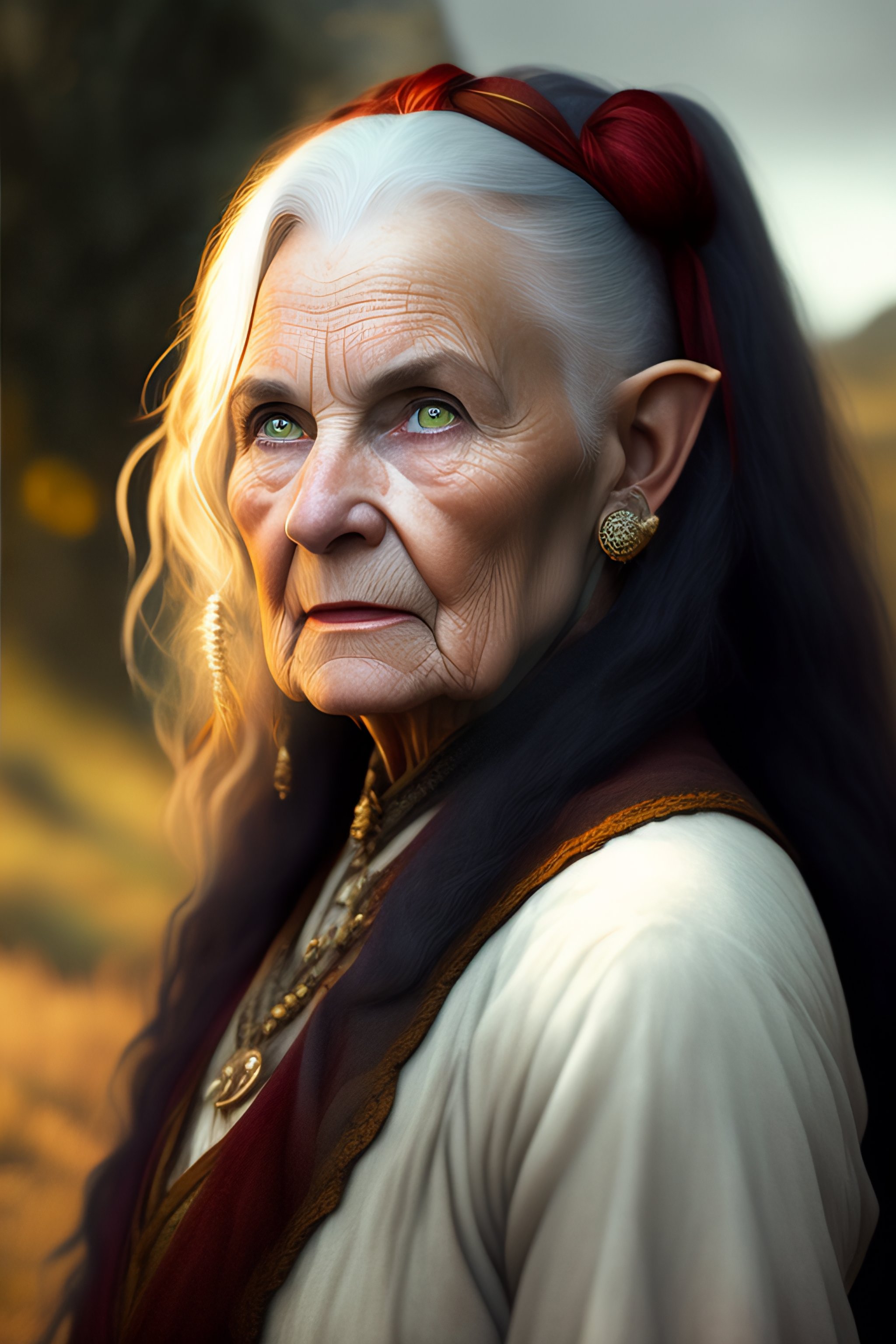 Lexica - An old and halfling witch with little hair, pointed ears and ...